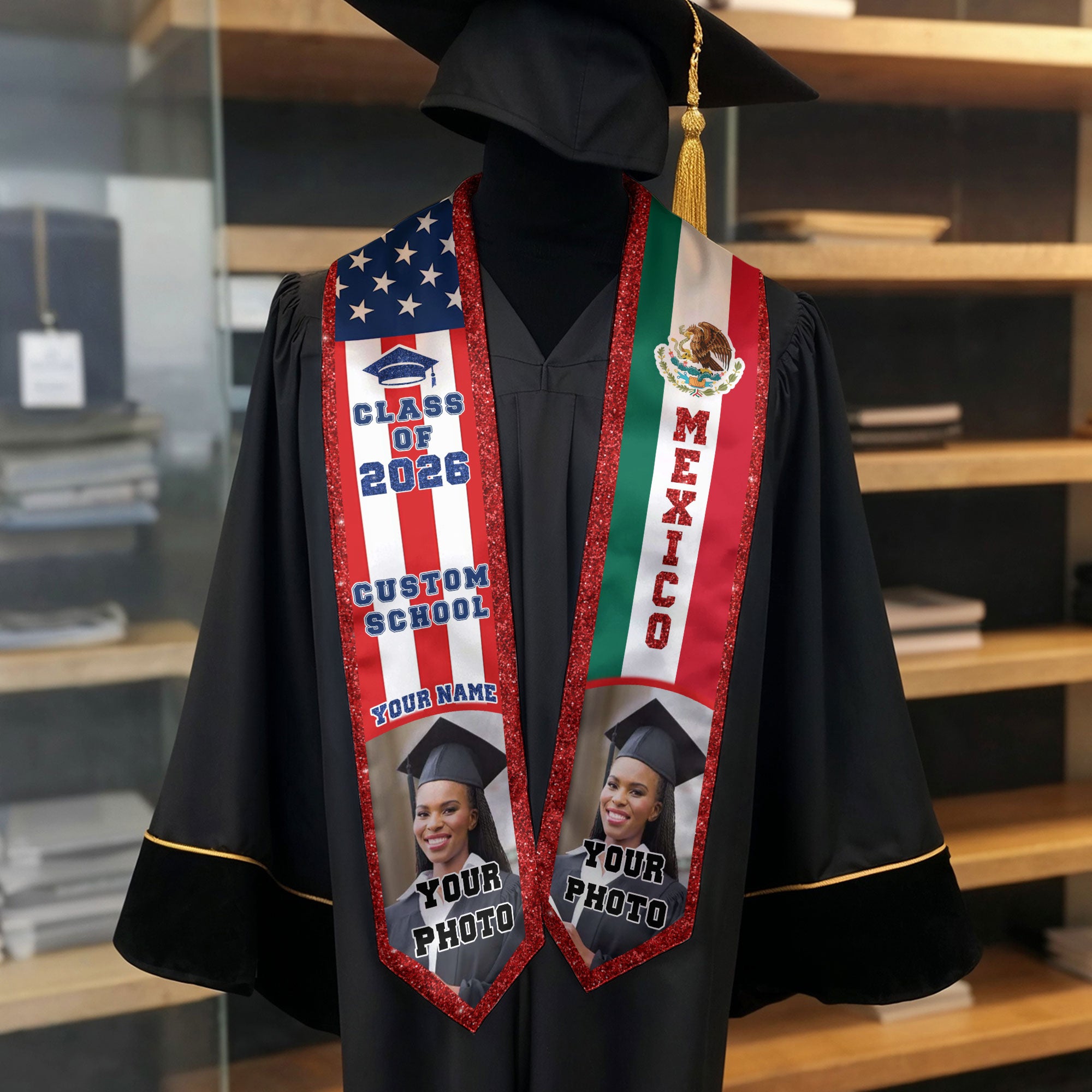 Mexican Graduation Stole, Mexican Flag Stole 2026, Mexico Graduation Sash