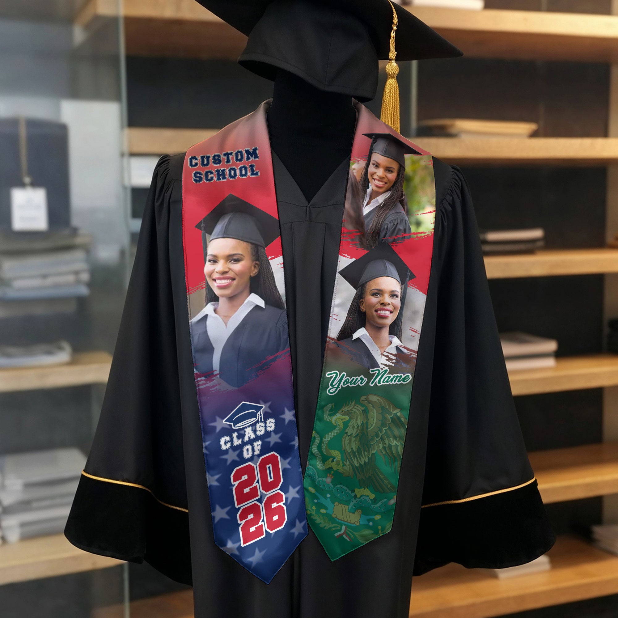 Mexico Graduation Stole 2026, Mexican American Flag Graduation Sash, Stole Mexico