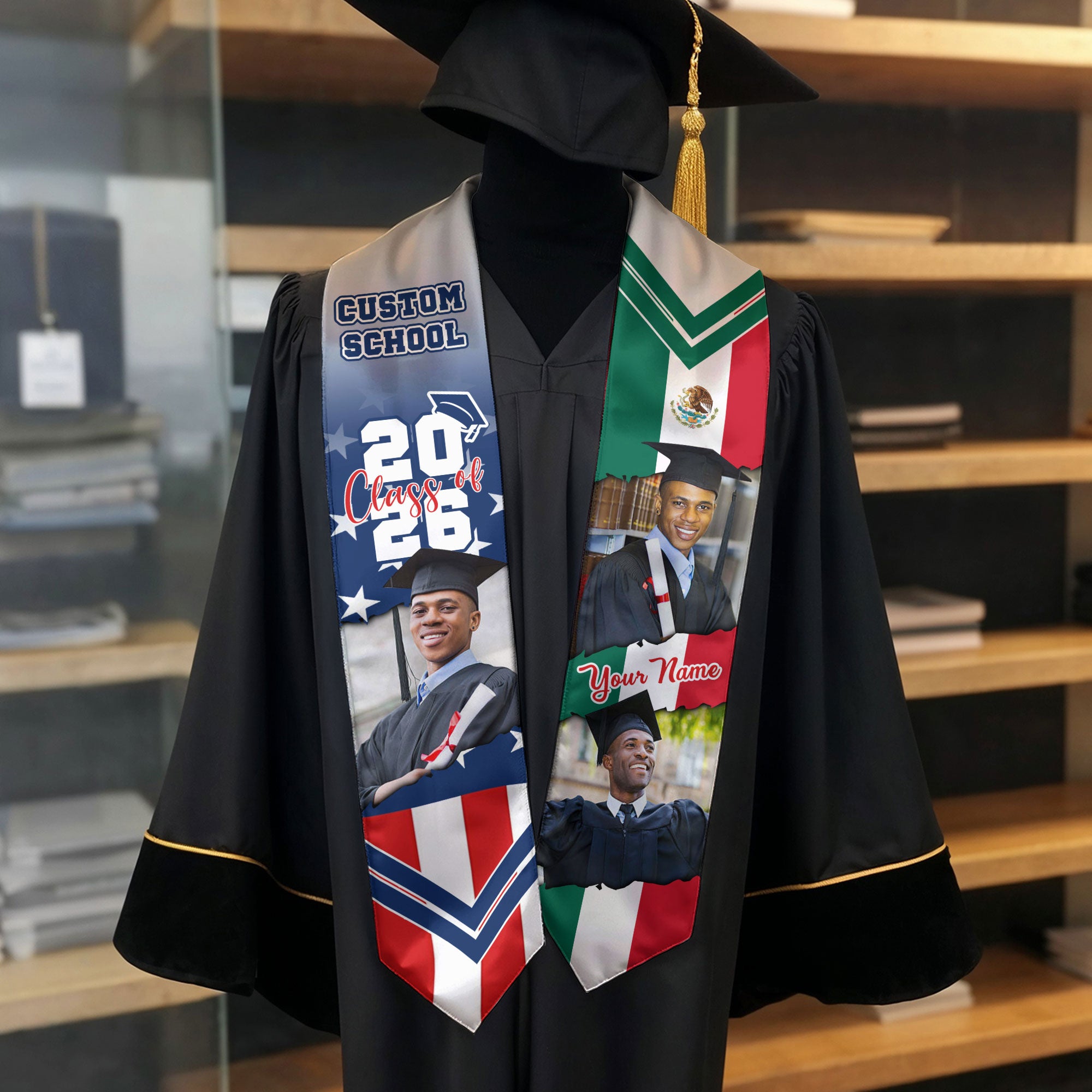Mexican Stole 2026, Mexico American Flag Graduation Stole, Mexican Sash