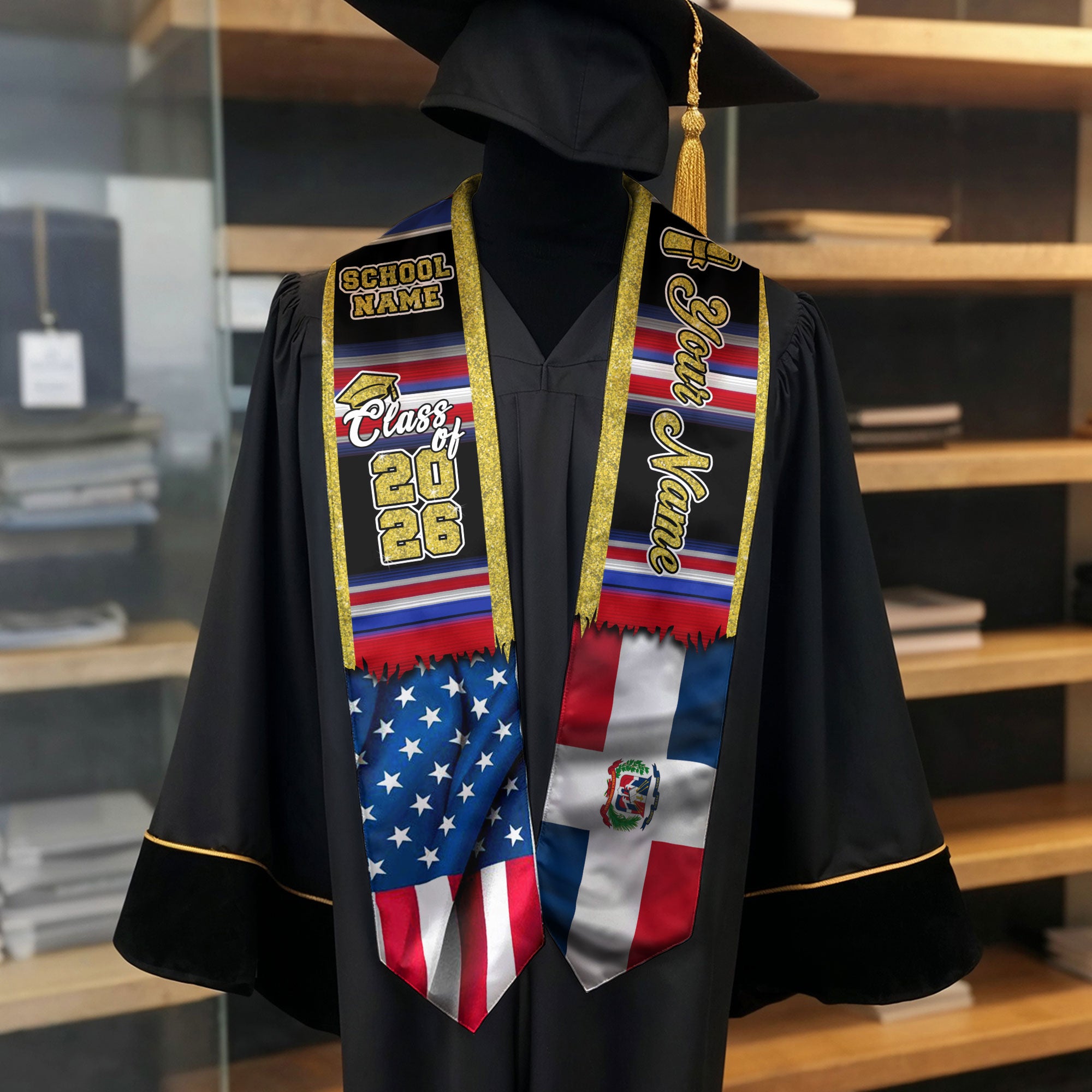Customized Dominican Republic Graduation Stole Featuring Flag Heritage Design, Graduation Sash Class of 2026