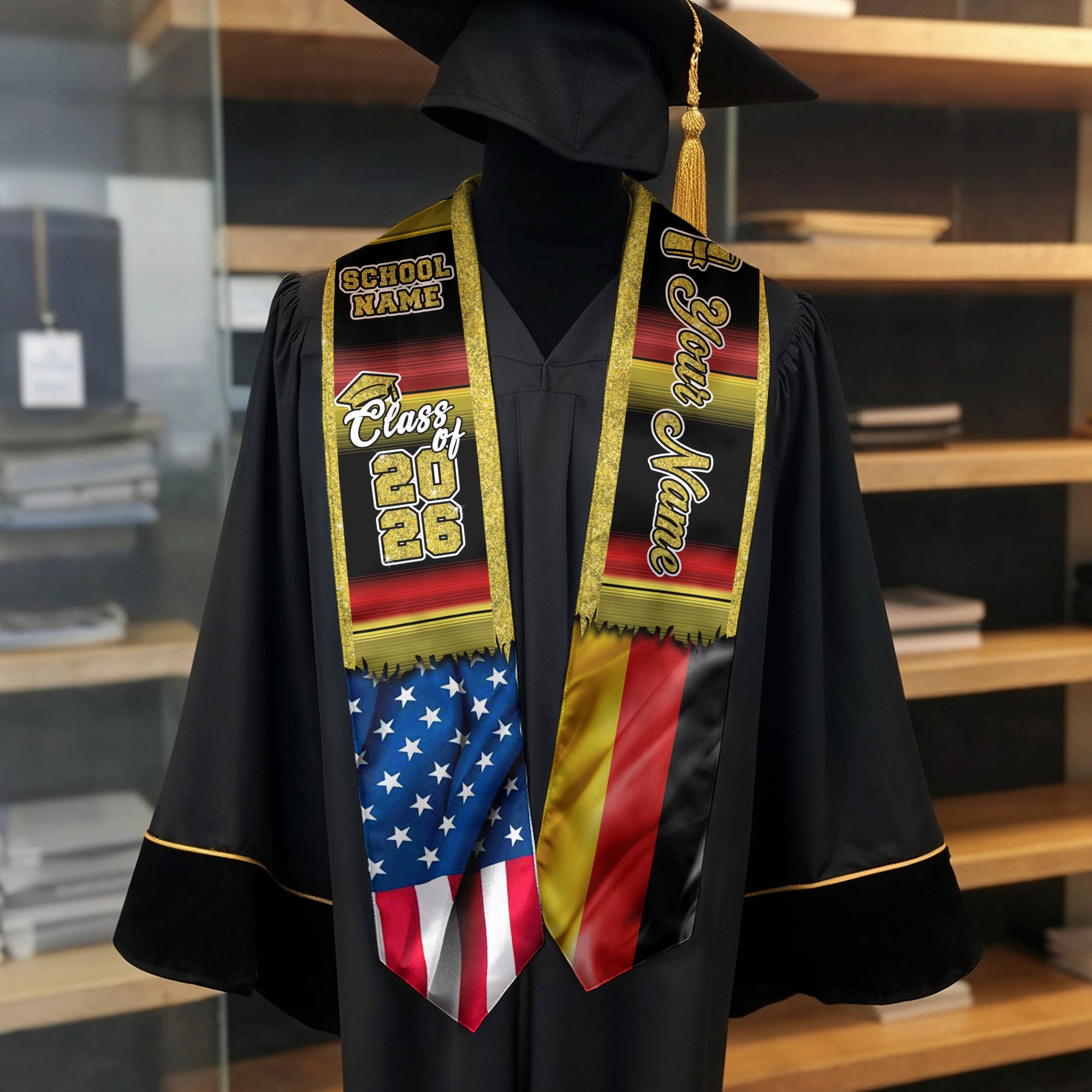 Customized Germany Graduation Stole Highlighting German Flag Design, Graduation Sash Class of 2026