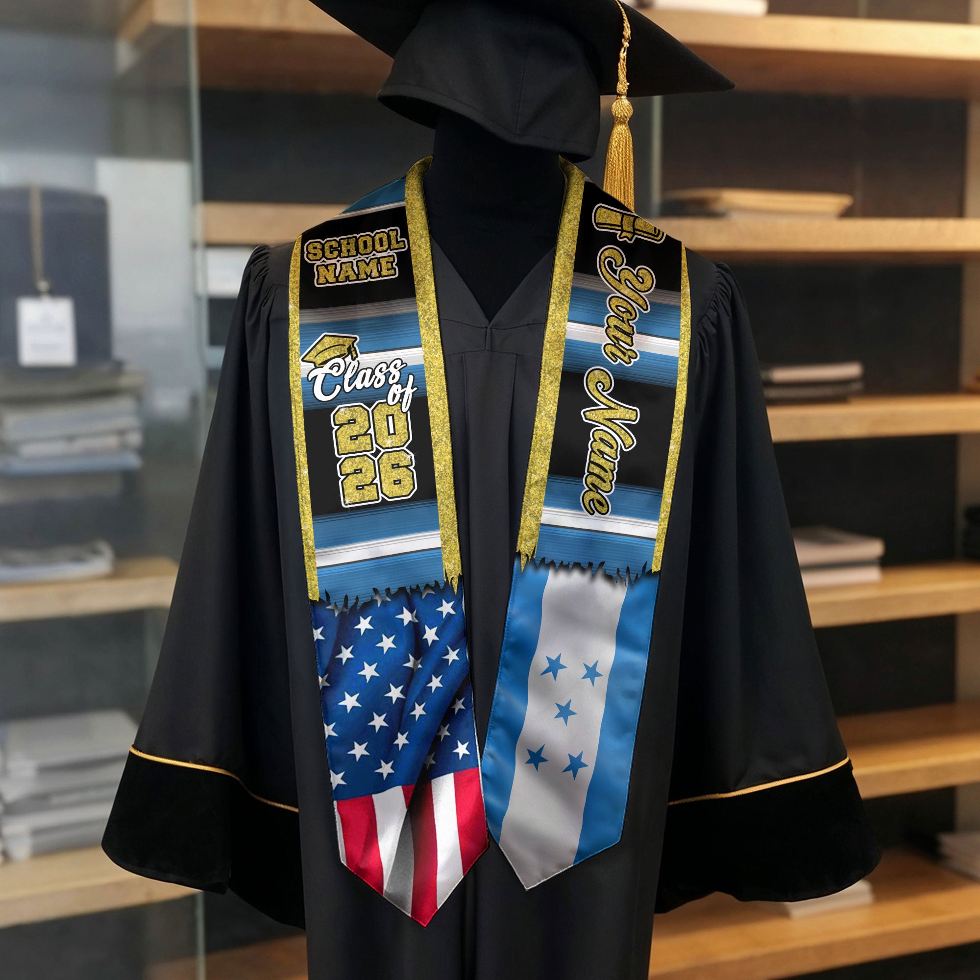 Customized Honduras Graduation Stole Featuring Honduran Flag Design, Graduation Sash for Class of 2026