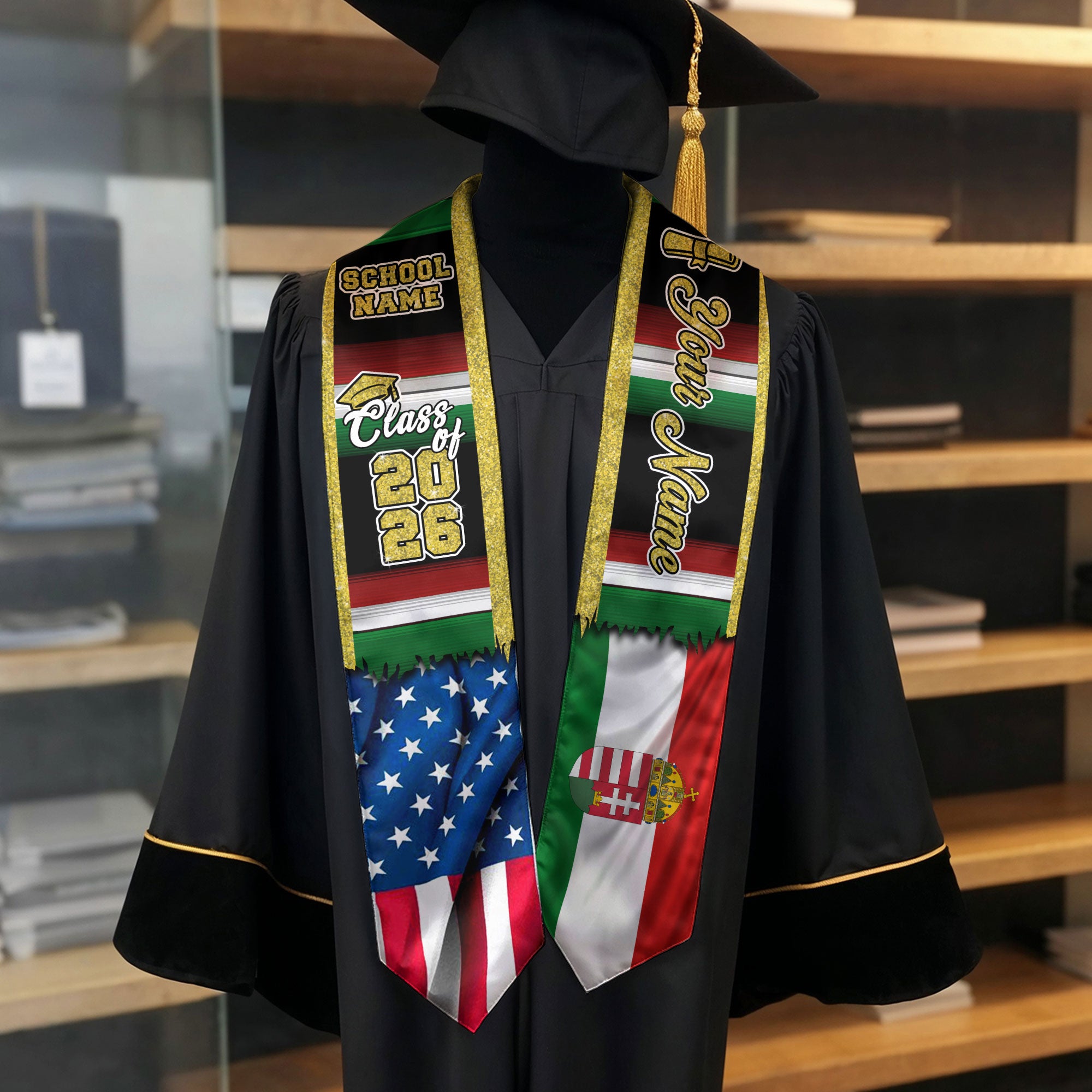 Customized Hungary Graduation Stole with Hungarian Flag Heritage Accents, Graduation Sash Class of 2026