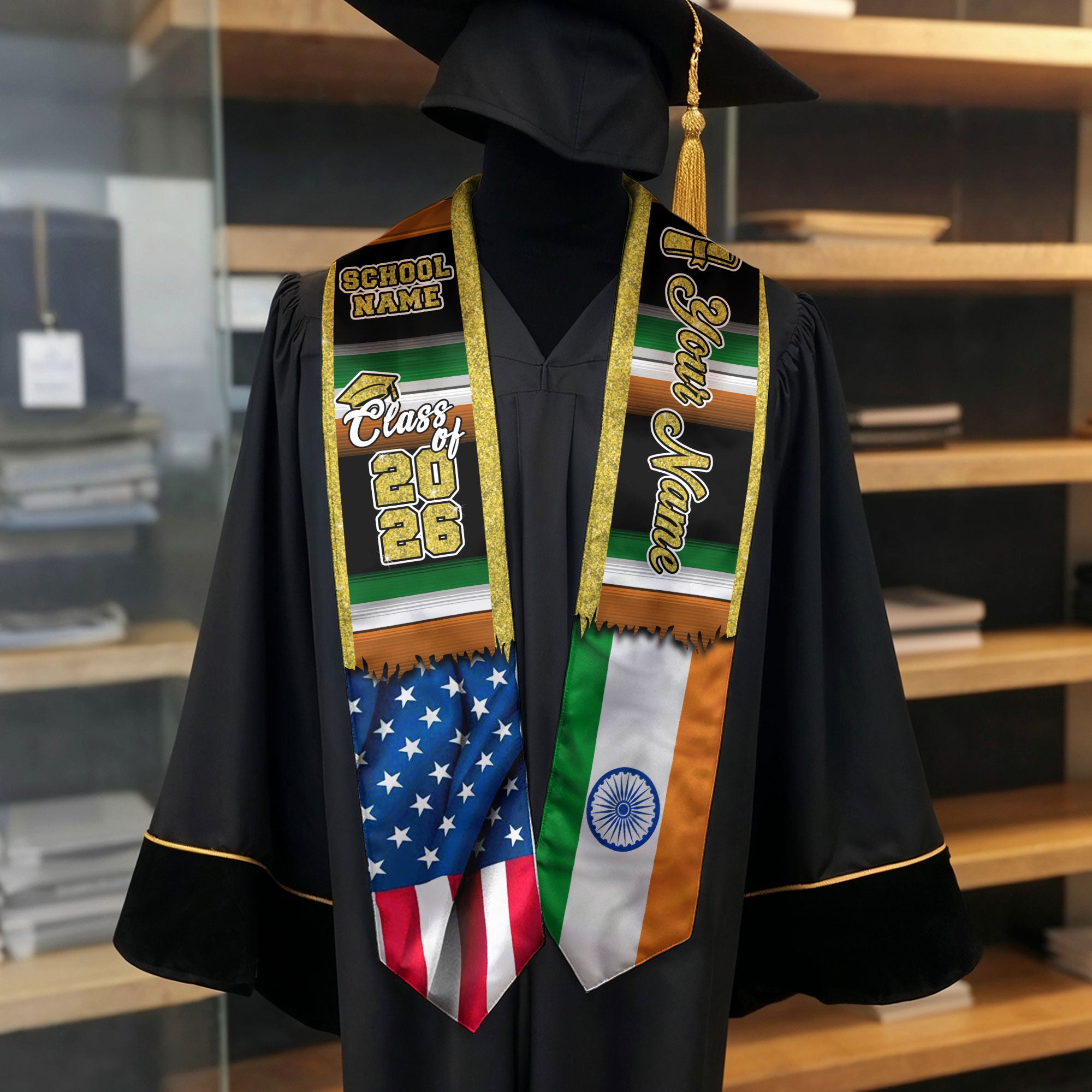 Customized India Graduation Stole Highlighting Indian Flag Inspired Style, Graduation Sash for 2026