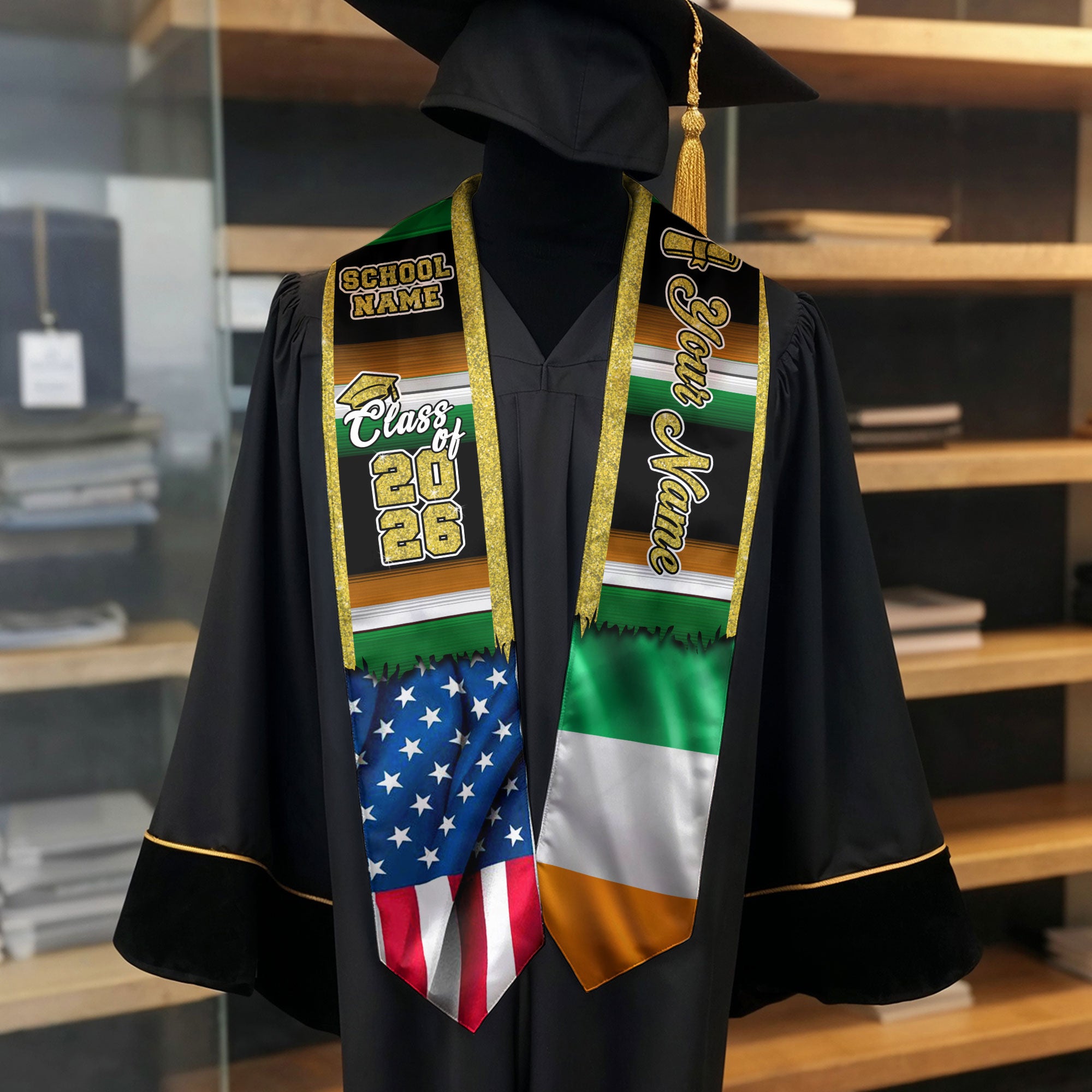 Customized Ireland Graduation Stole with Irish Flag Design Elements, Graduation Sash Class of 2026