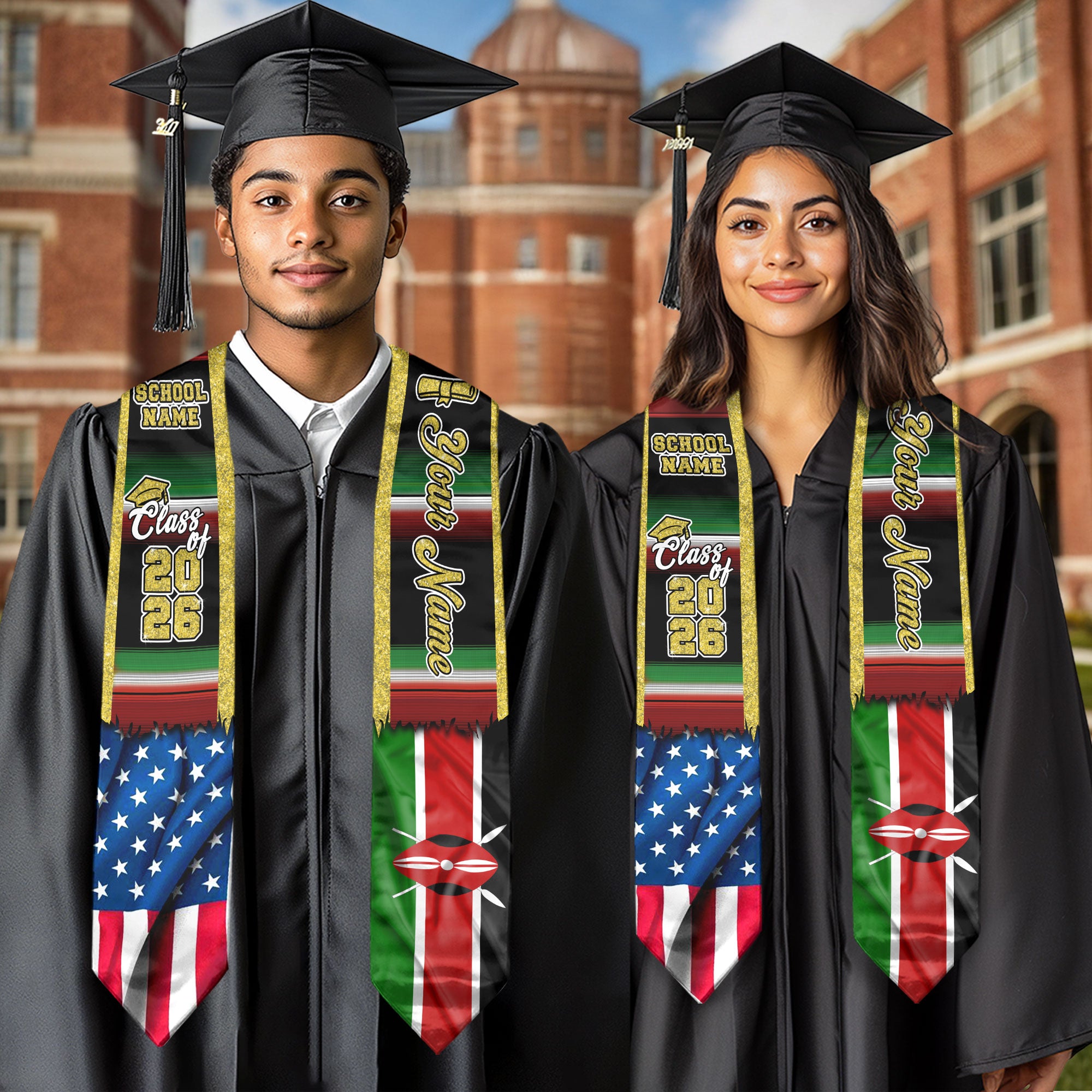 Customized Kenya Graduation Stole with Kenyan Flag Inspired Design, Graduation Sash for Class of 2026