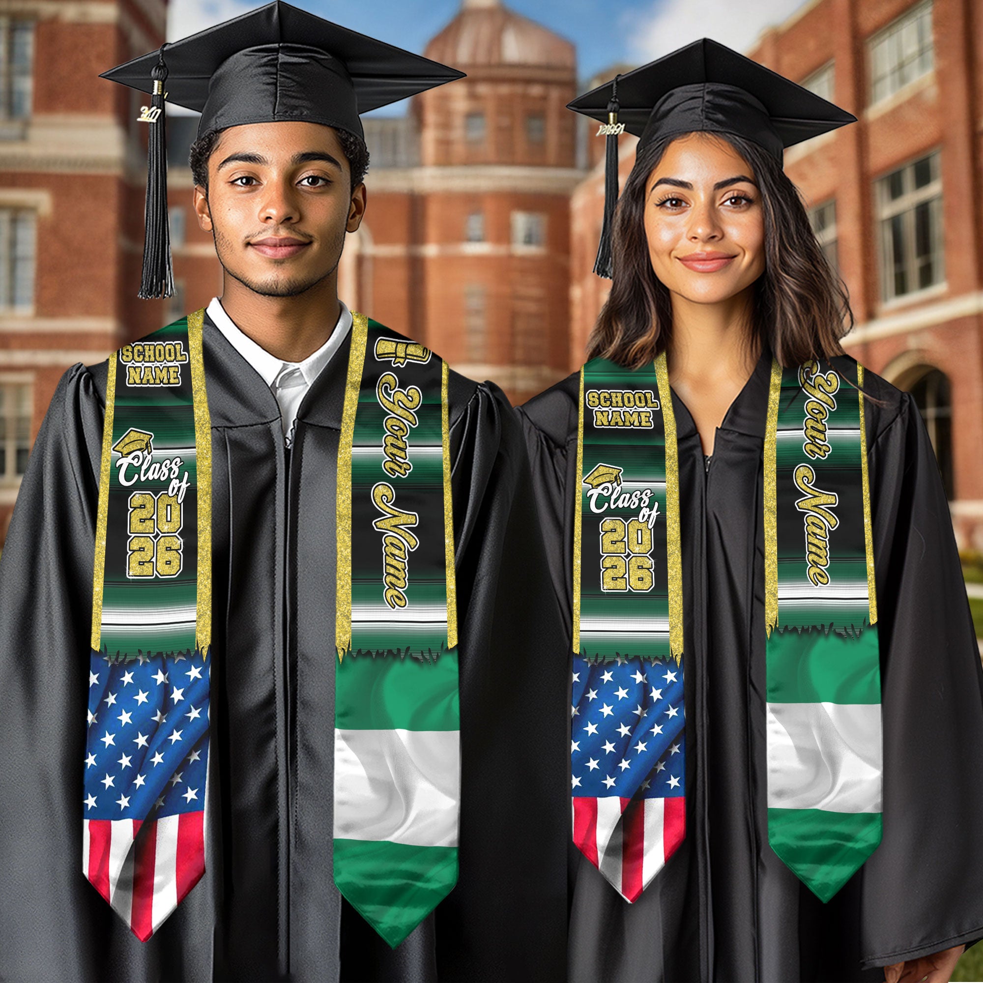 Customized Nigeria Graduation Stole Featuring Nigerian Flag Heritage Style, Graduation Sash for 2026