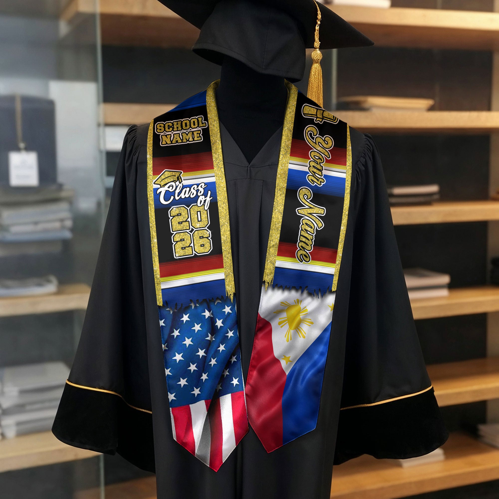Customized Philippines Graduation Stole with Filipino Flag Inspired Style, Graduation Sash for Class of 2026