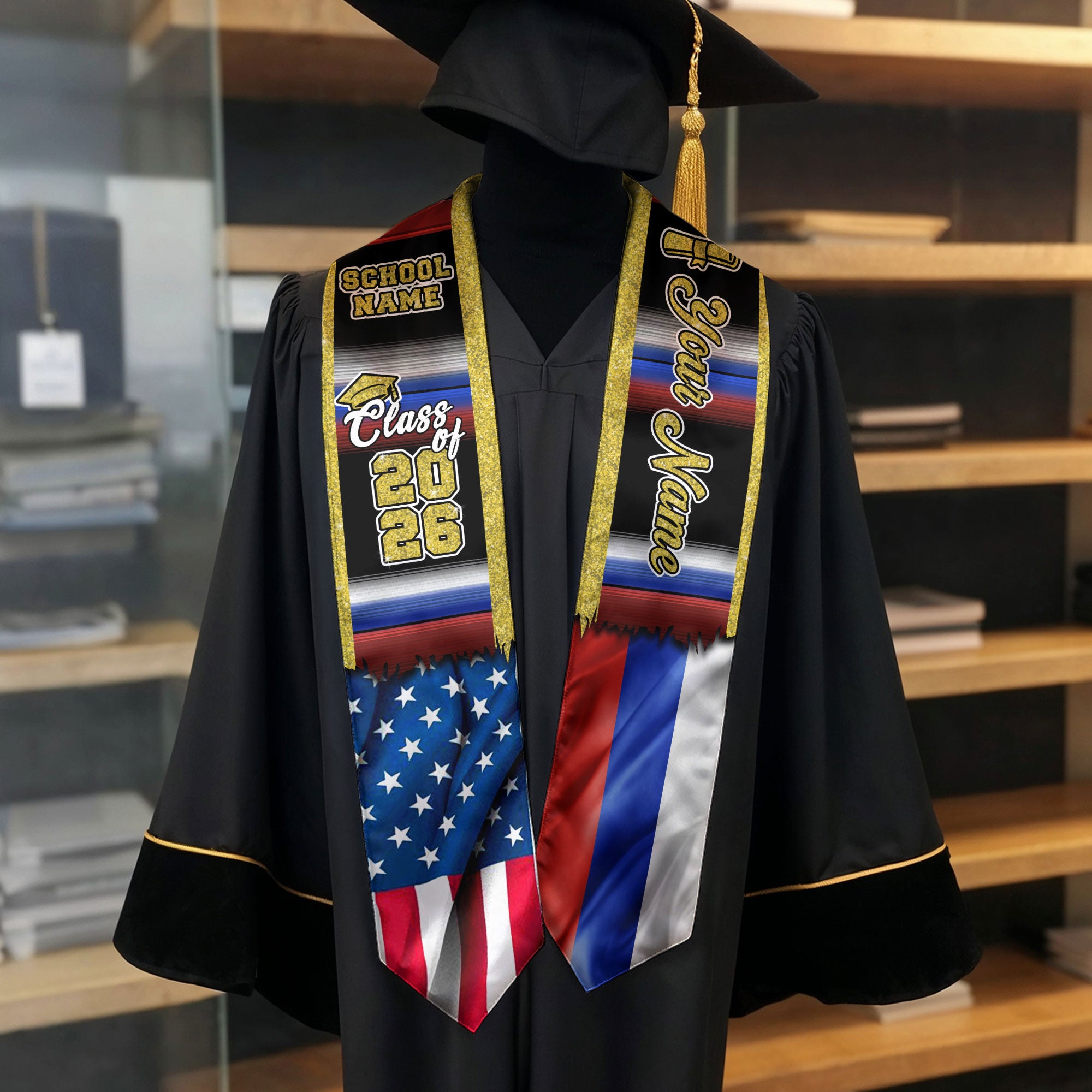 Customized Russia Graduation Stole with Russian Flag Inspired Accents, Graduation Sash for Class of 2026