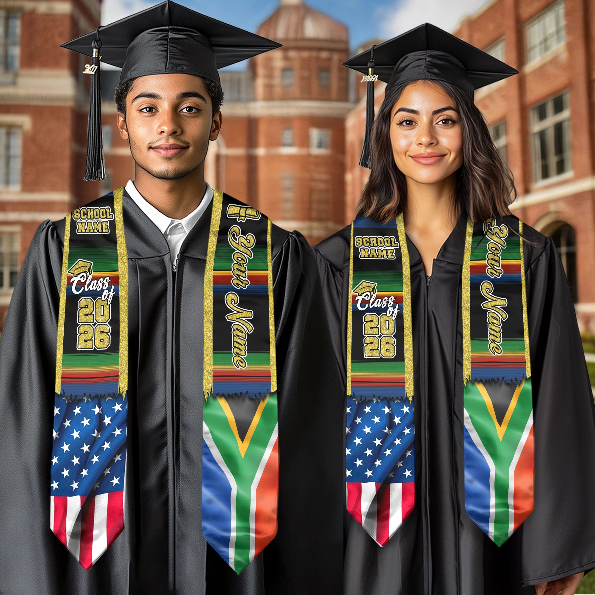 Customized South Africa Graduation Stole Featuring National Flag Heritage Style, Graduation Sash Class of 2026