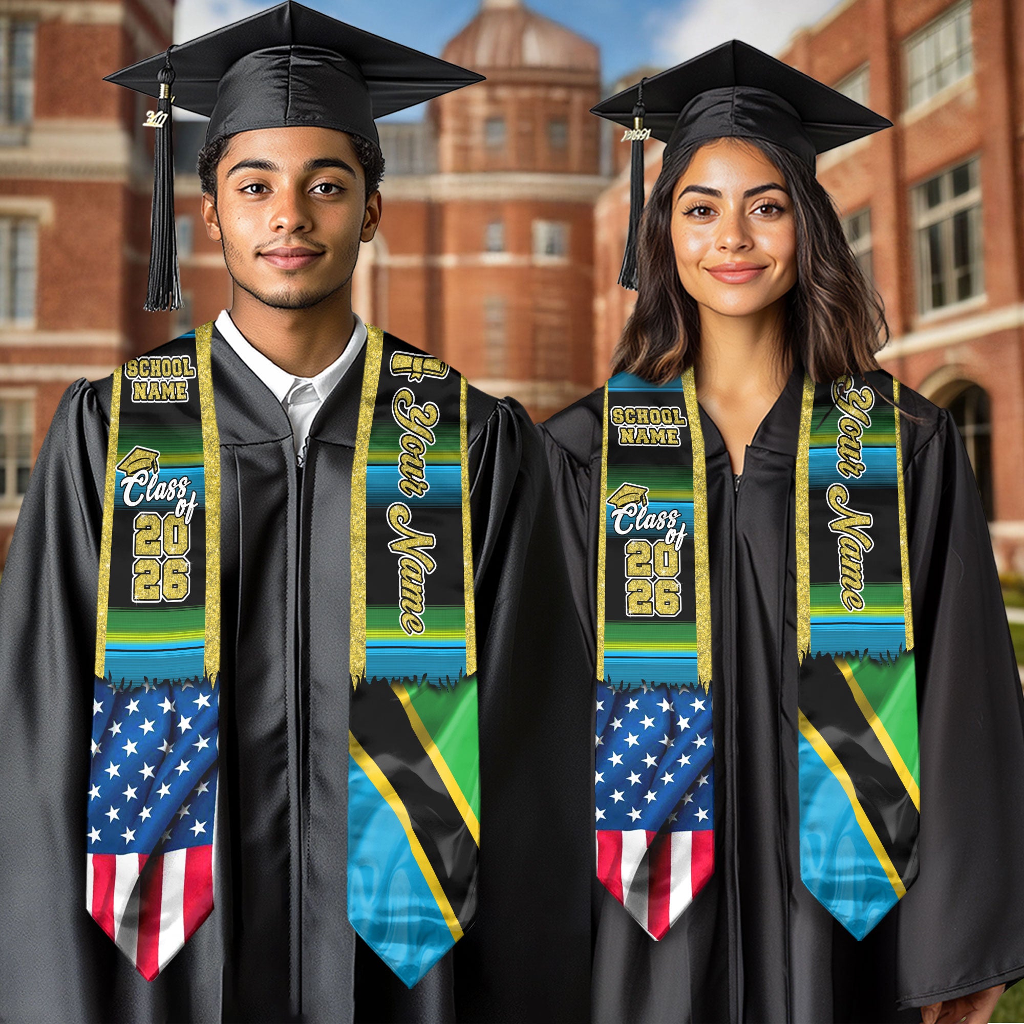 Customized Tanzania Graduation Stole Featuring Tanzanian Flag Design, Graduation Sash for Class of 2026