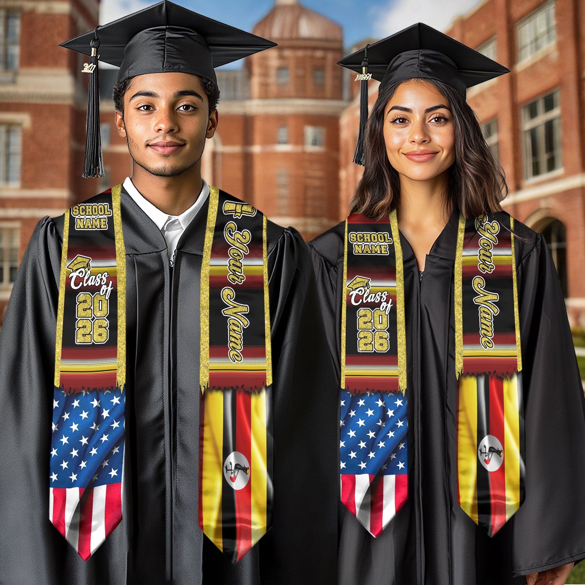 Customized Uganda Graduation Stole with Ugandan Flag Inspired Style, Graduation Sash Class of 2026