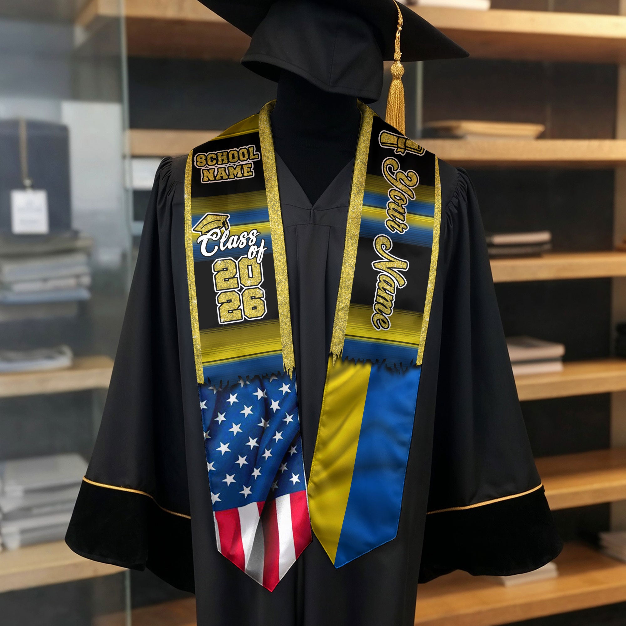 Customized Ukraine Graduation Stole Showcasing Ukrainian Flag Heritage Design, Graduation Sash Class of 2026