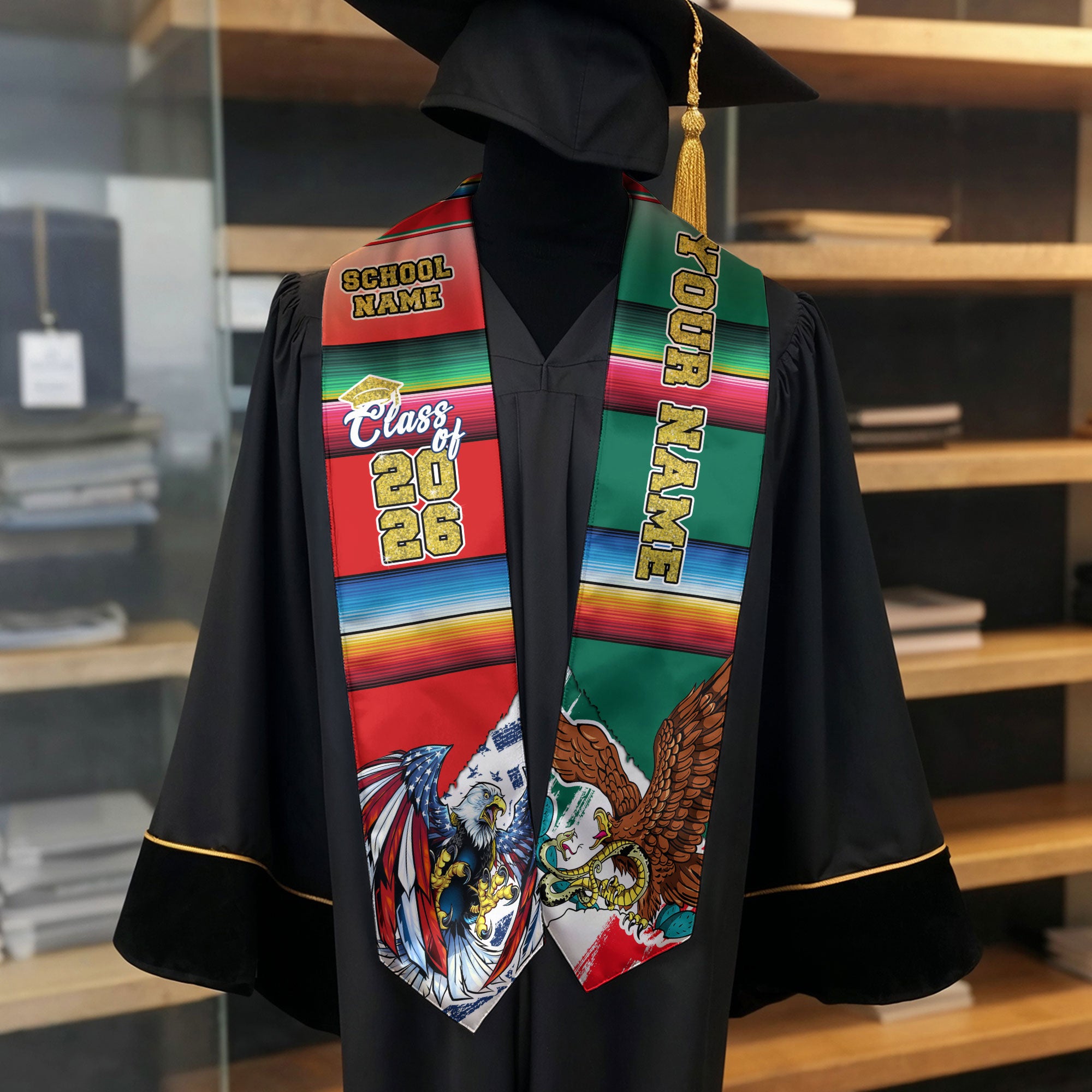 Mexican Graduation Sash, Stole Mexico 2026, Mexican Flag Graduation Stole