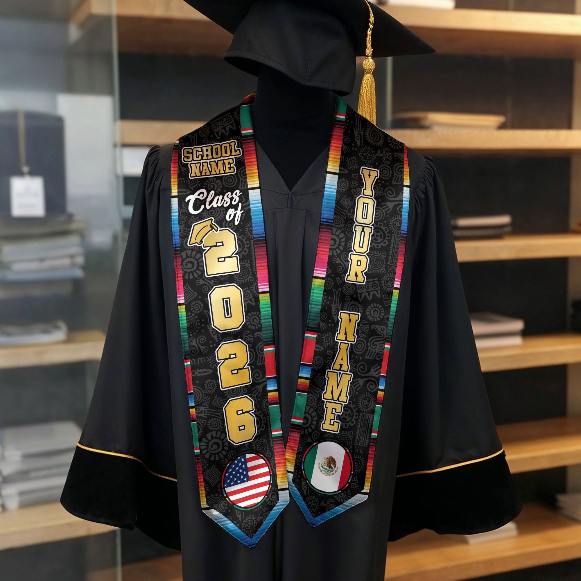 Mexico Graduation Sash 2026, Mexican Stole, Mexican American Flag Stole