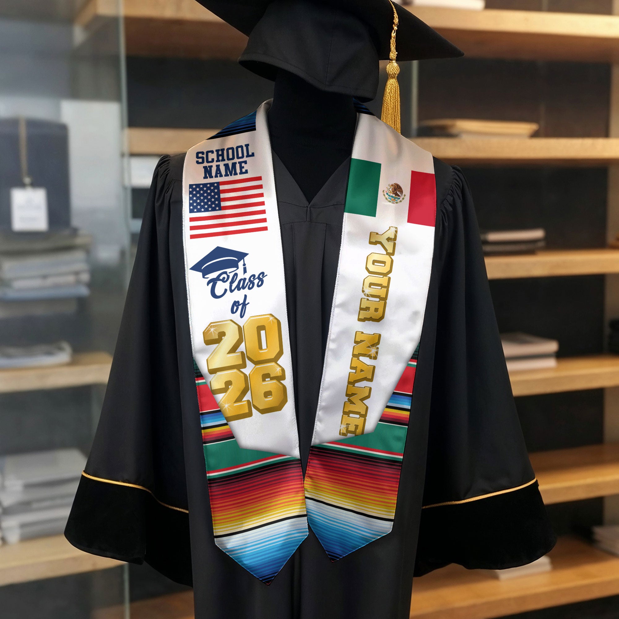 Mexican Stole 2026, Mexico Graduation Stole, Mexican American Flag Sash