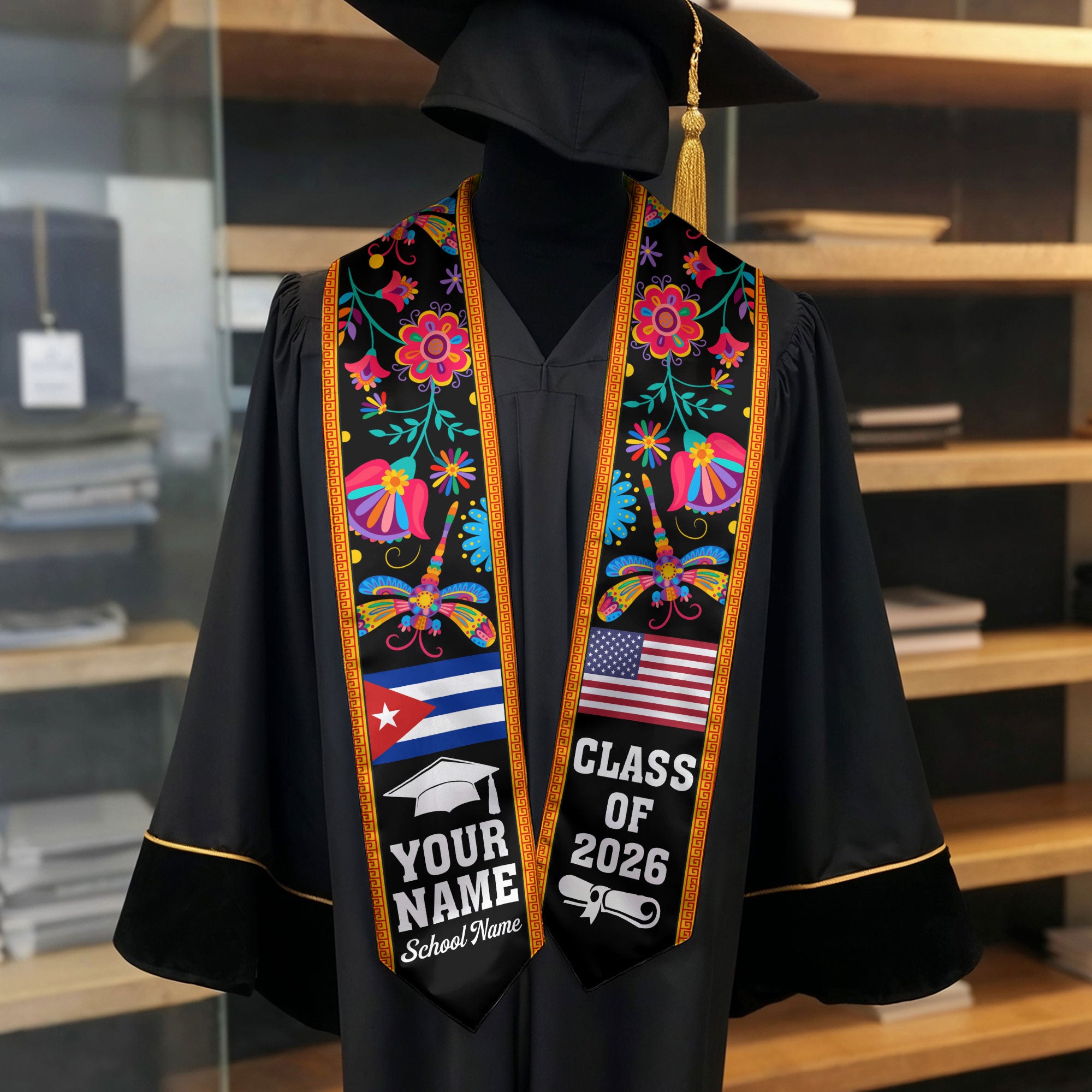 Cuba Graduation Stole 2026, Cuban Flag Sash, Custom Detail Option