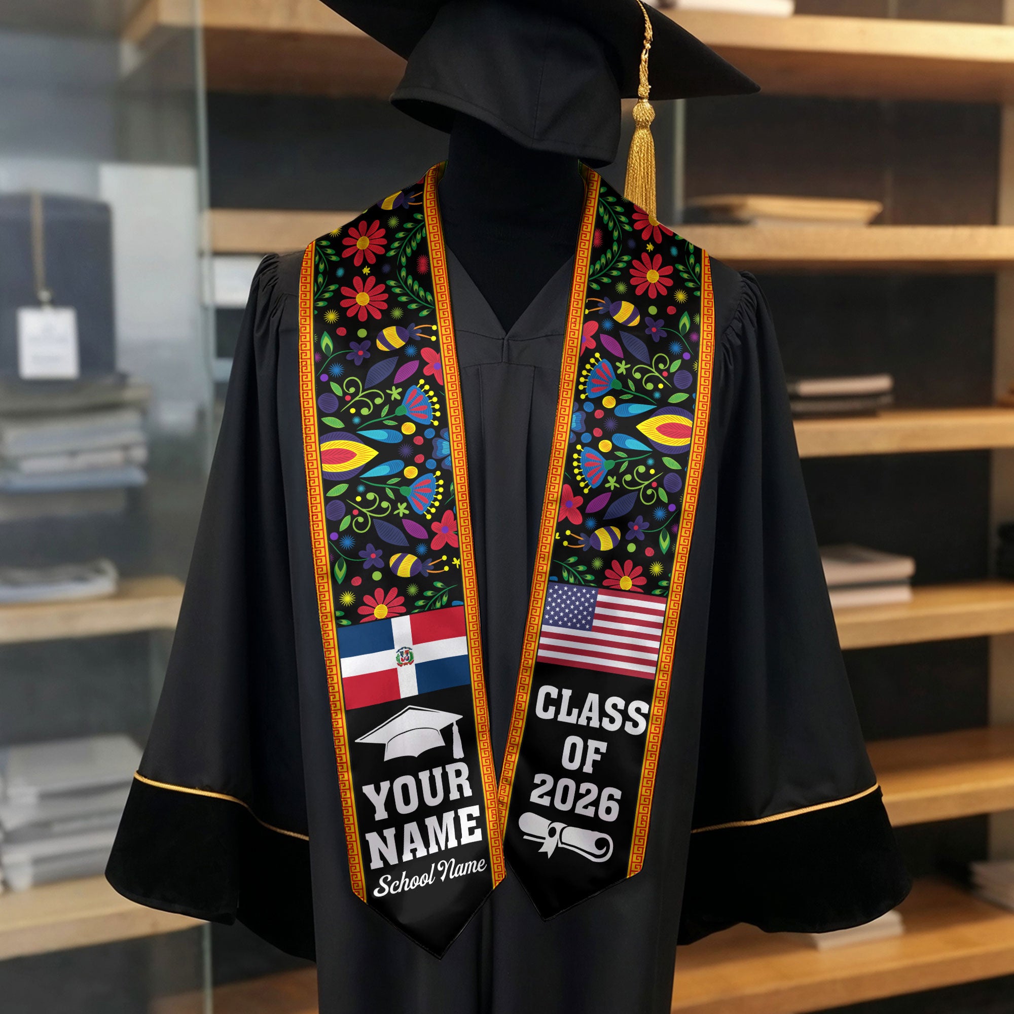 Dominican Republic Graduation Stole 2026, Dominican Flag Sash, Personalization