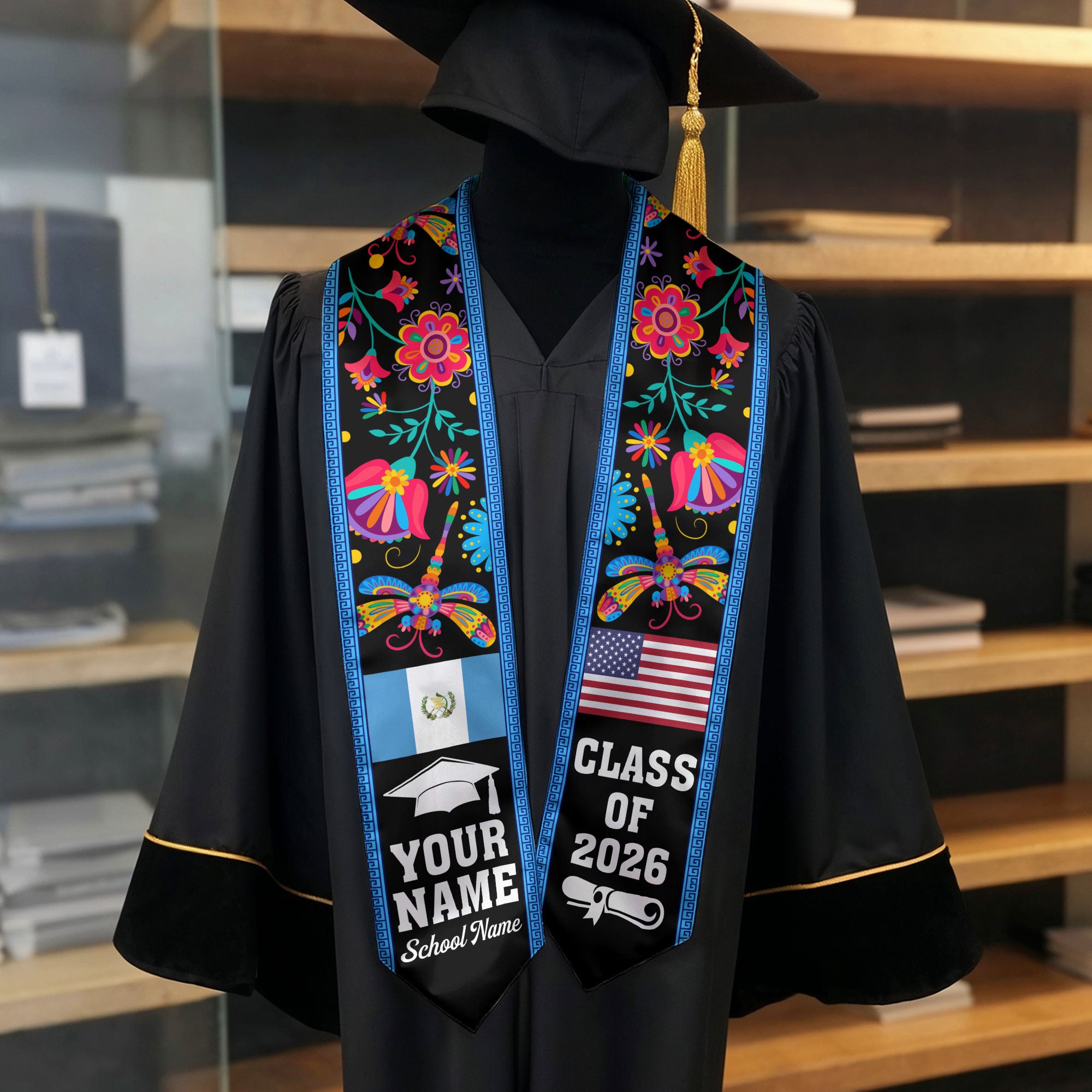 Customized Guatemala Graduation Stole, Guatemalan Flag Stole, Custom Graduation Sash 2026, Class Of 2026