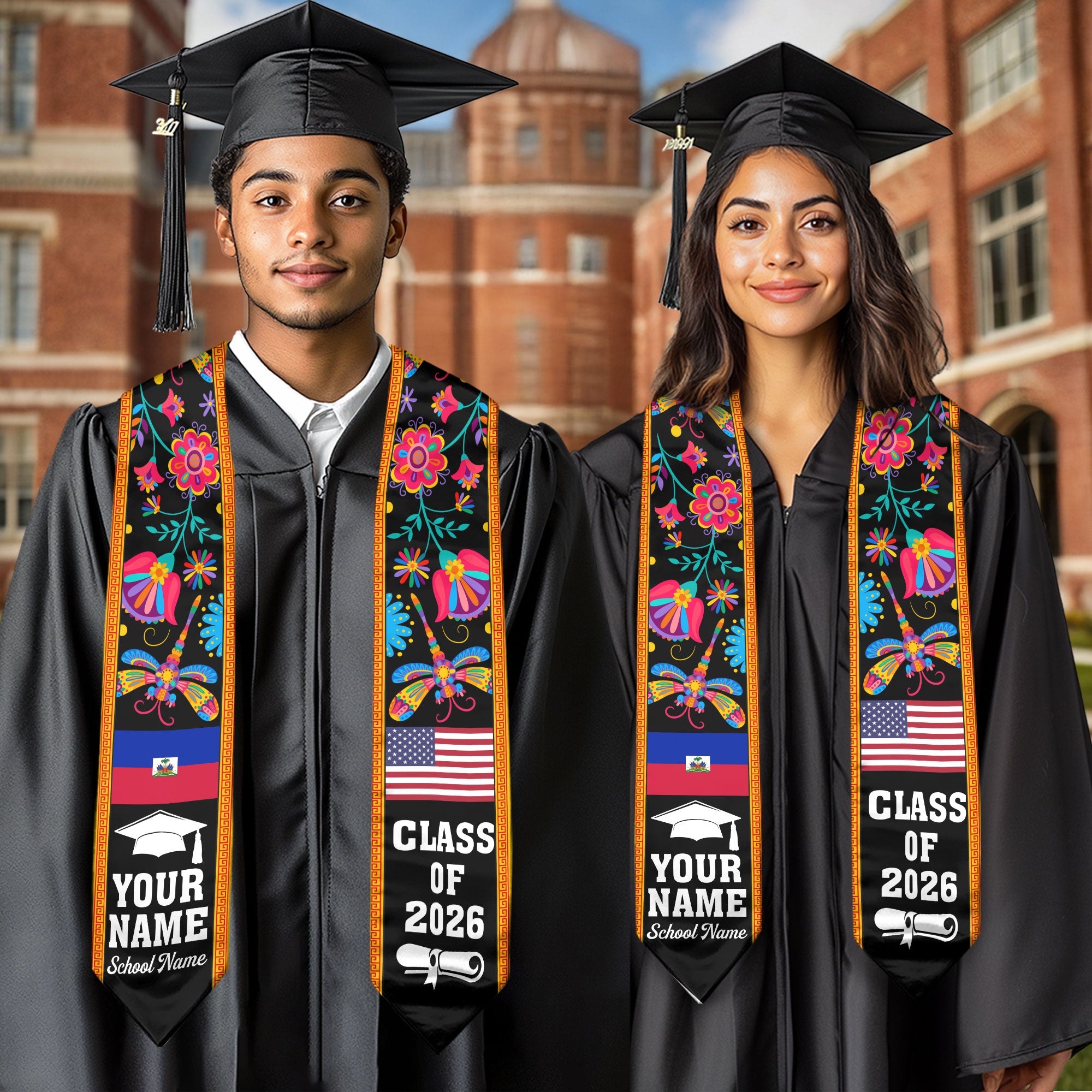 Haiti Graduation Stole 2026, Haitian Flag Sash, Custom Detail Option
