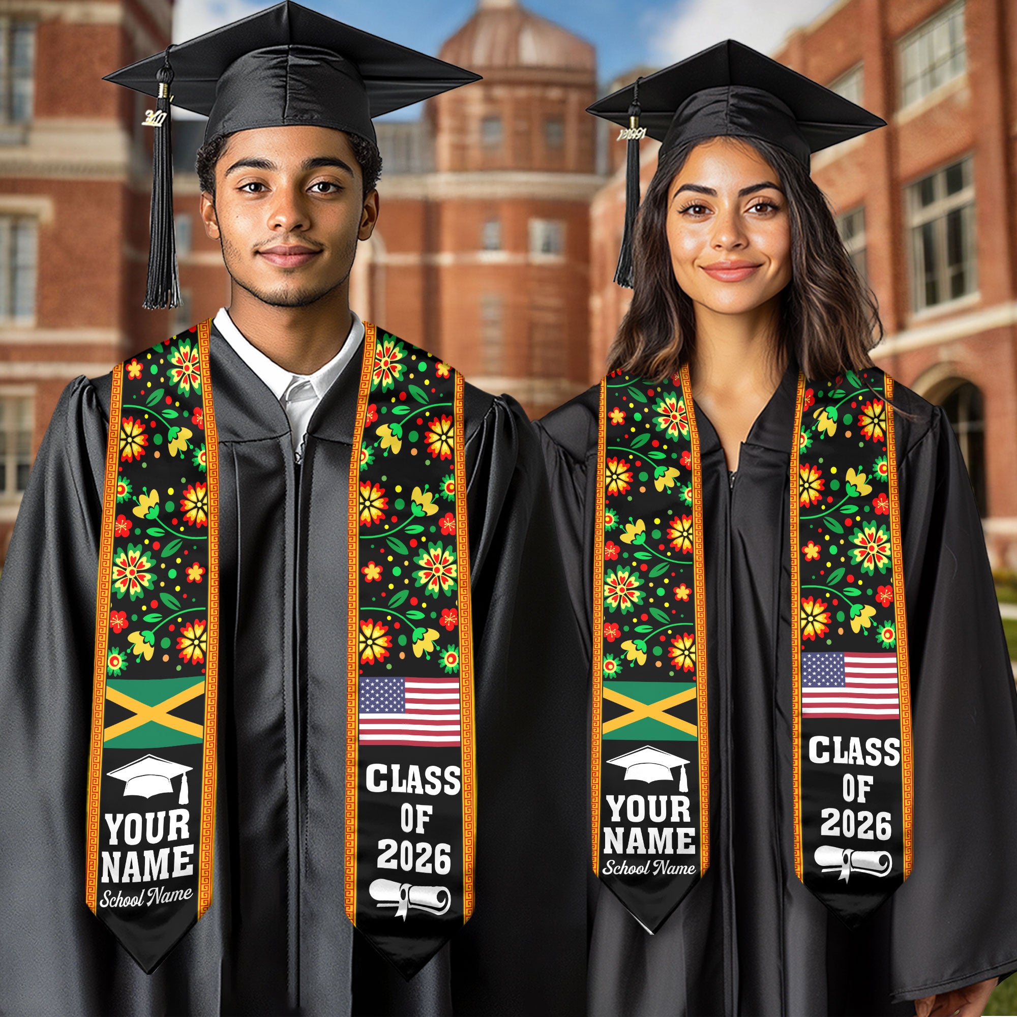 Jamaica Graduation Stole 2026, Jamaican Flag Sash, Add Personal Detail
