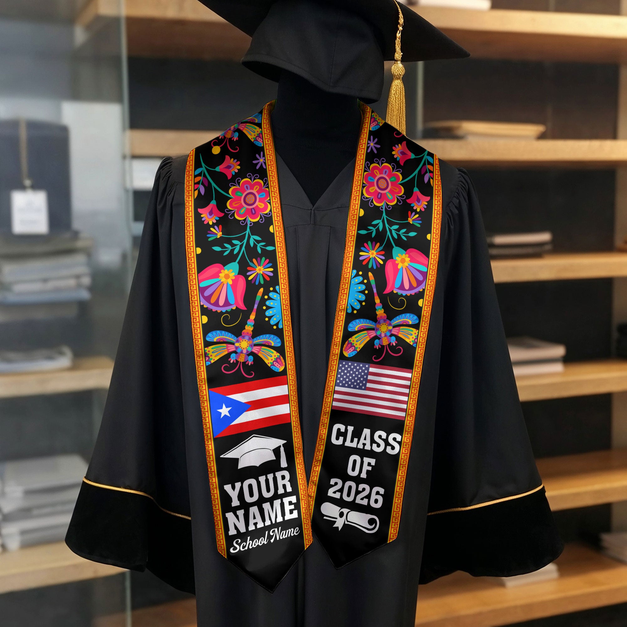Puerto Rico Graduation Stole 2026, Puerto Rican Flag Sash, Personalization Option