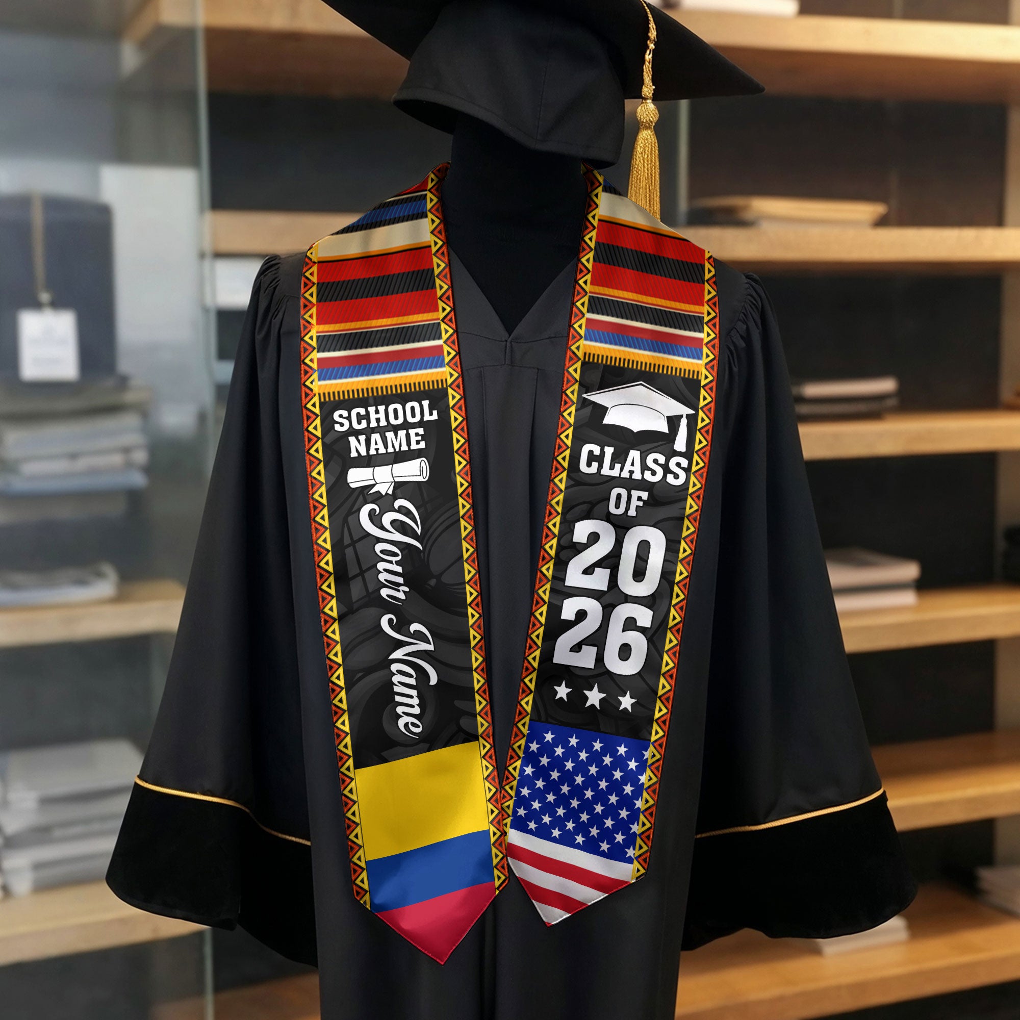 Customized Colombia Graduation Sash, Colombia Flag Graduation Stole, Personalized Graduation Stole 2026