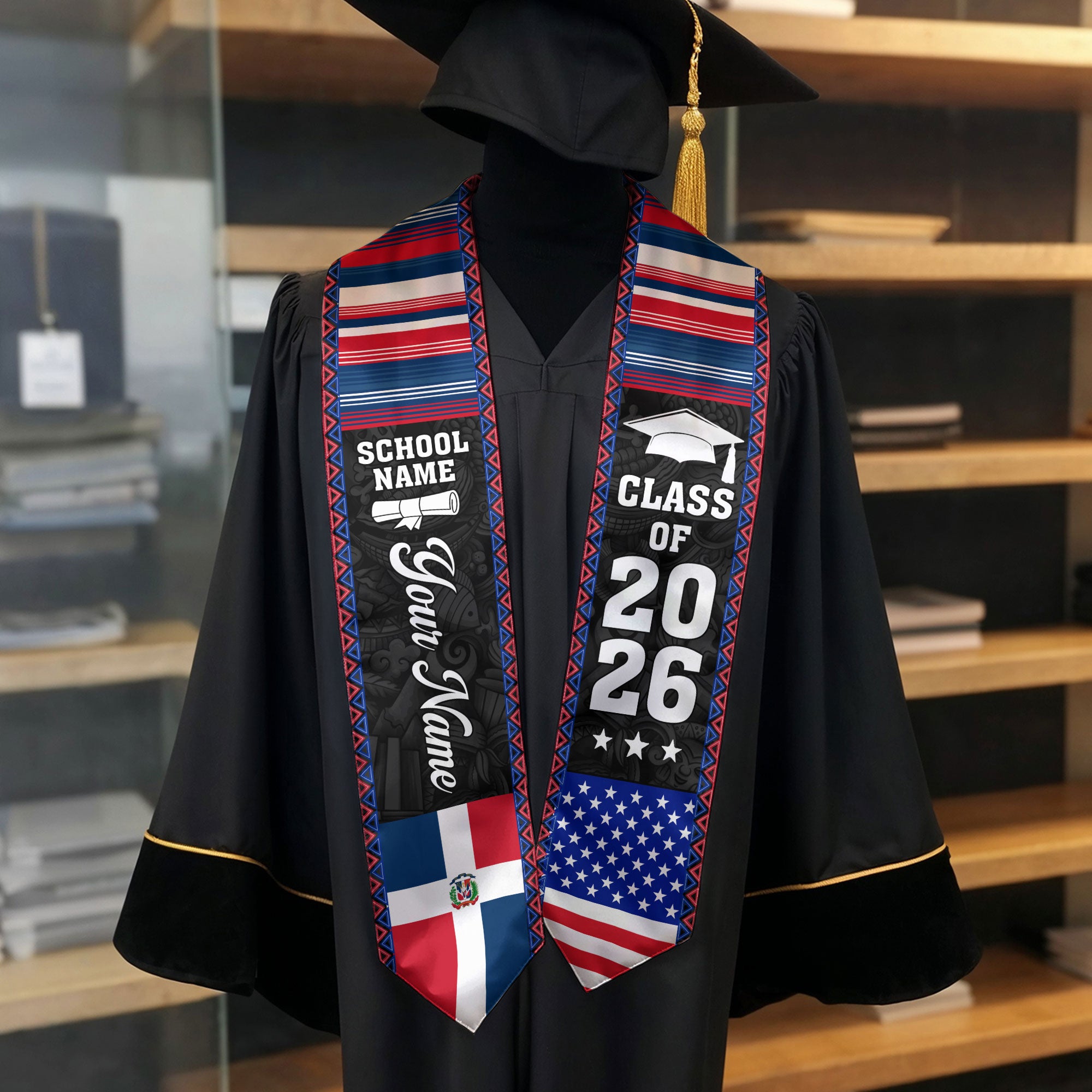 2026 Dominican Republic Flag Graduation Sash, Dominican Stole, Add Detail