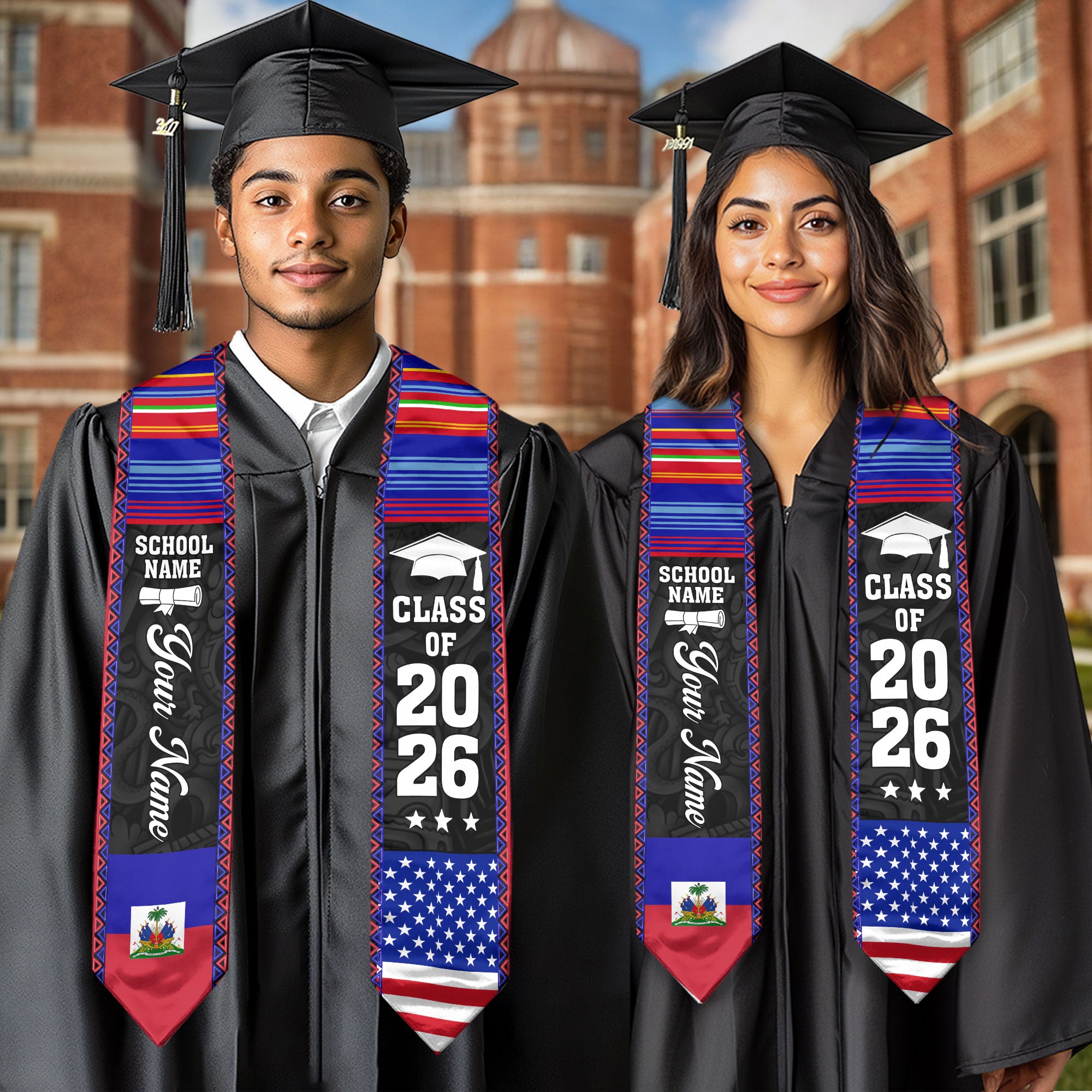 2026 Haiti Flag Graduation Sash, Haiti Stole, Add Custom Detail