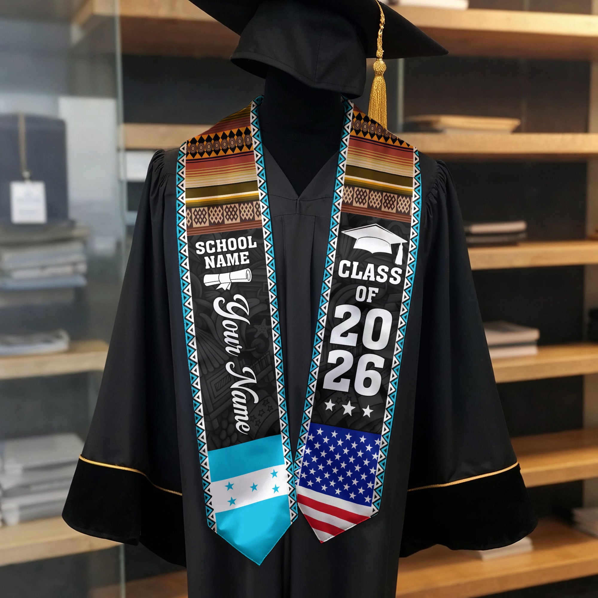 2026 Honduras Flag Graduation Sash, Honduras Stole, Add Personal Detail