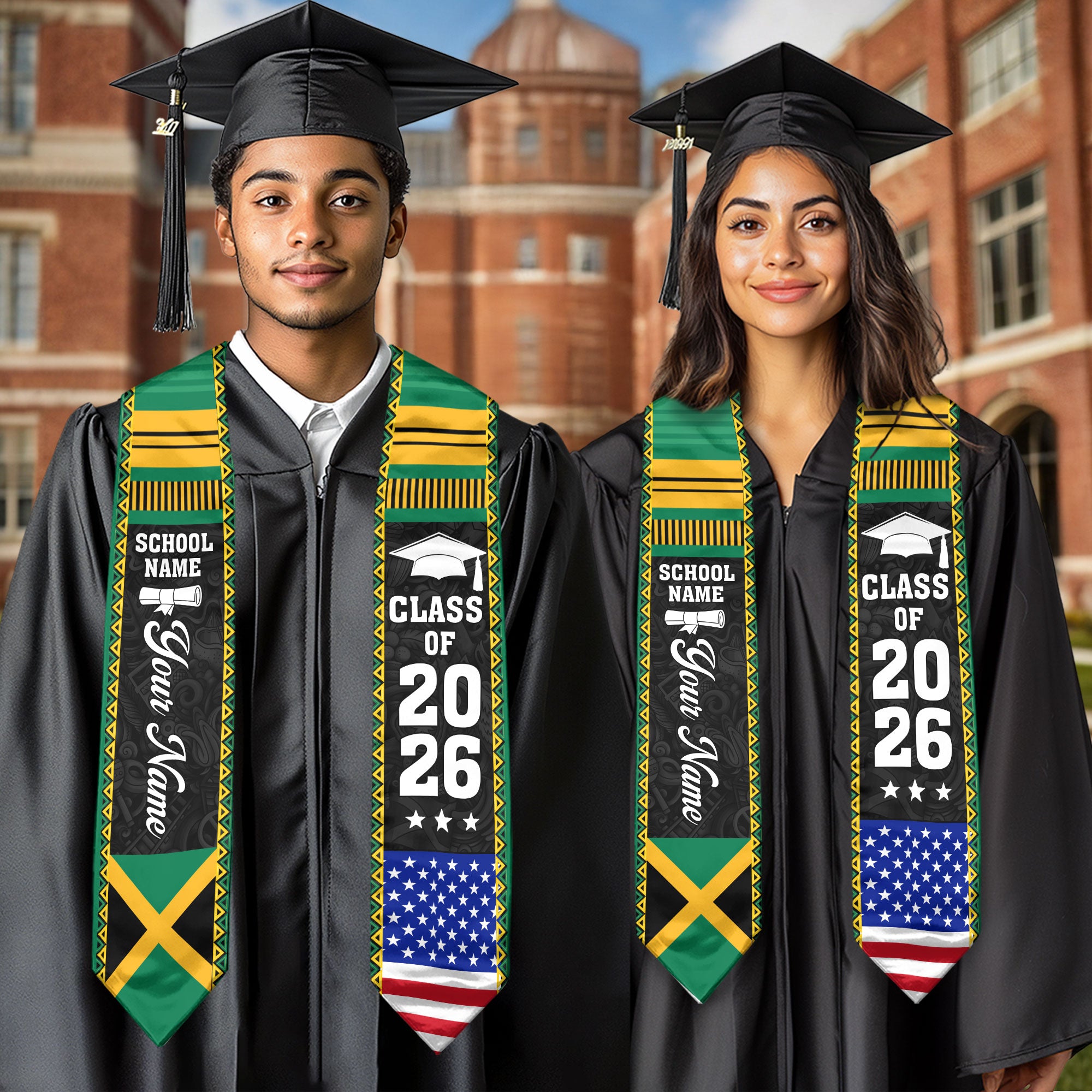 2026 Jamaica Flag Graduation Sash, Jamaica Stole, Personalization Option