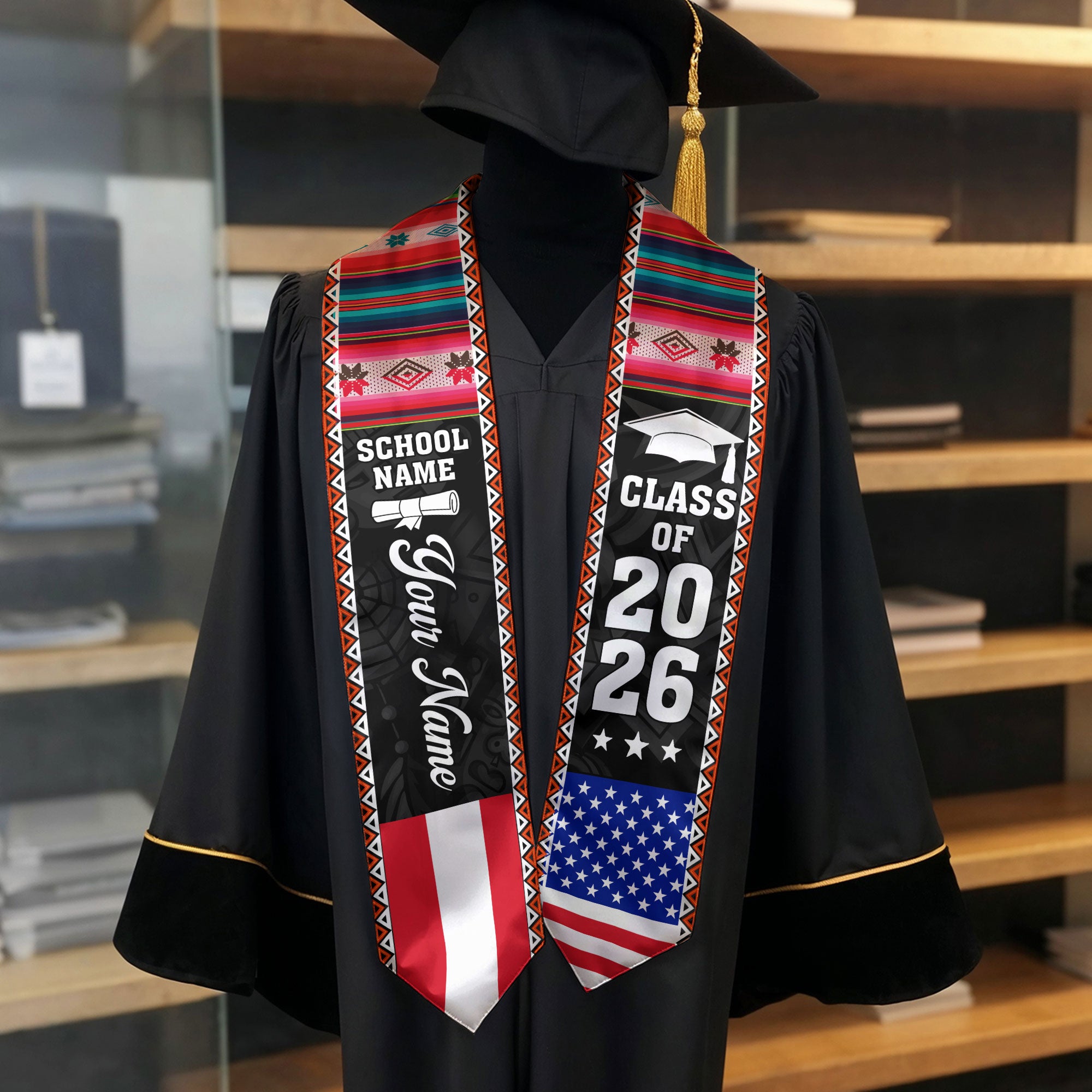 Customized Peru Graduation Sash, Peru Flag Graduation Stole, Personalized Graduation Accessory 2026