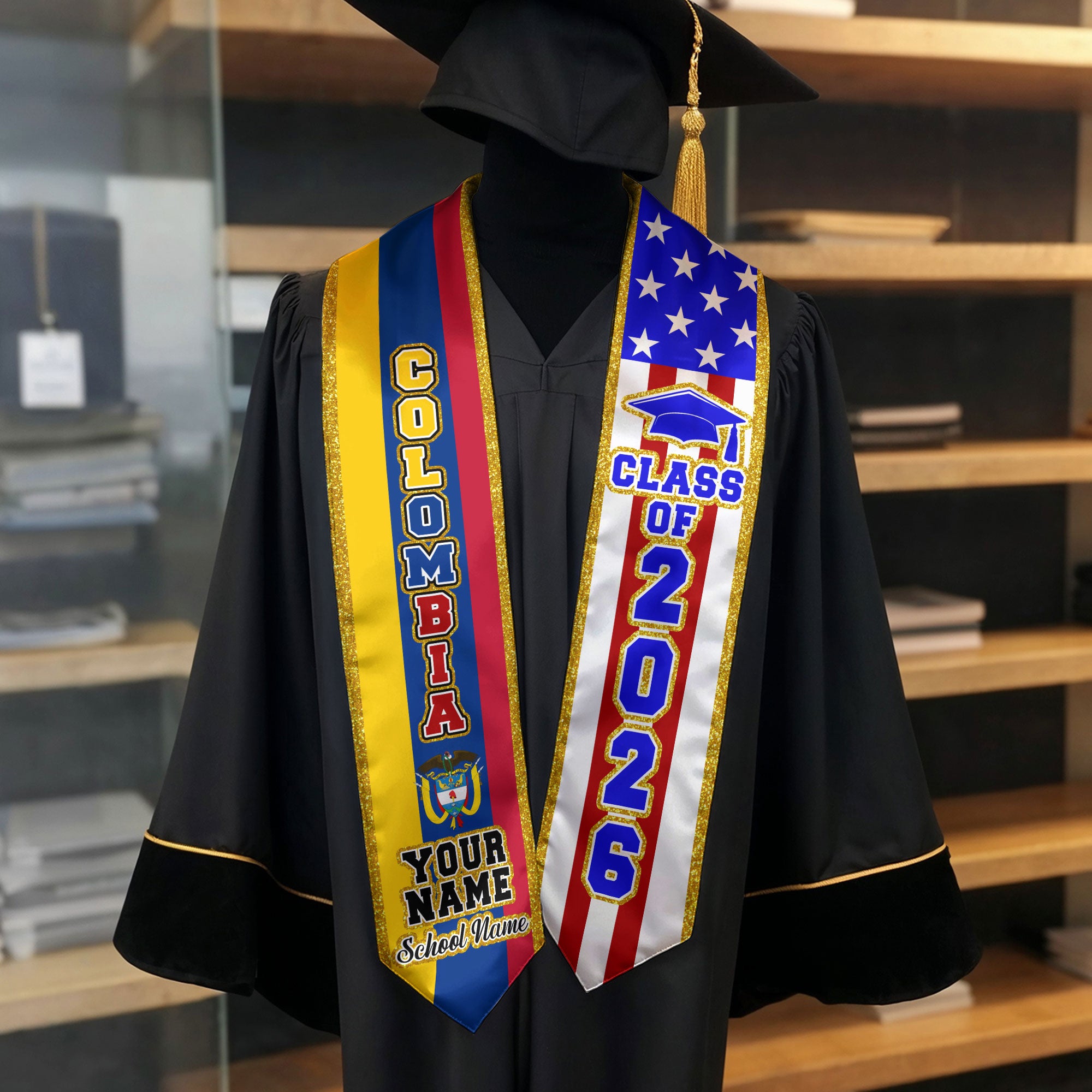 Customized Graduation Stole Colombia, Colombia Flag Graduation Sash, Custom Stole for Graduation 2026
