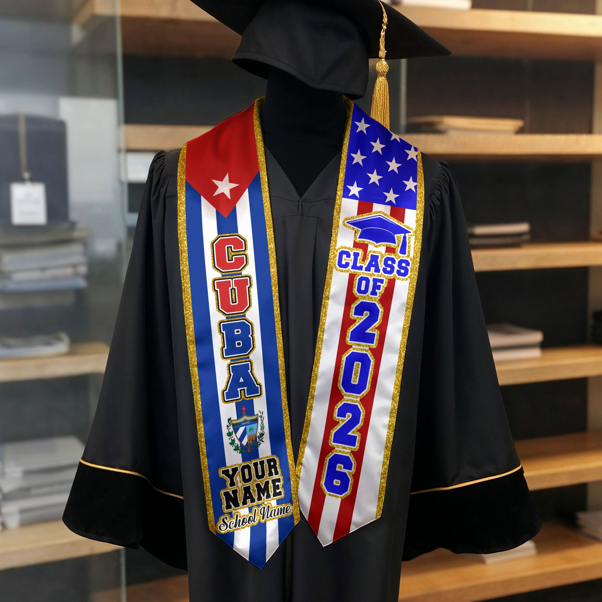Cuba Flag Graduation Stole 2026, Cuban Sash, Add Personal Detail