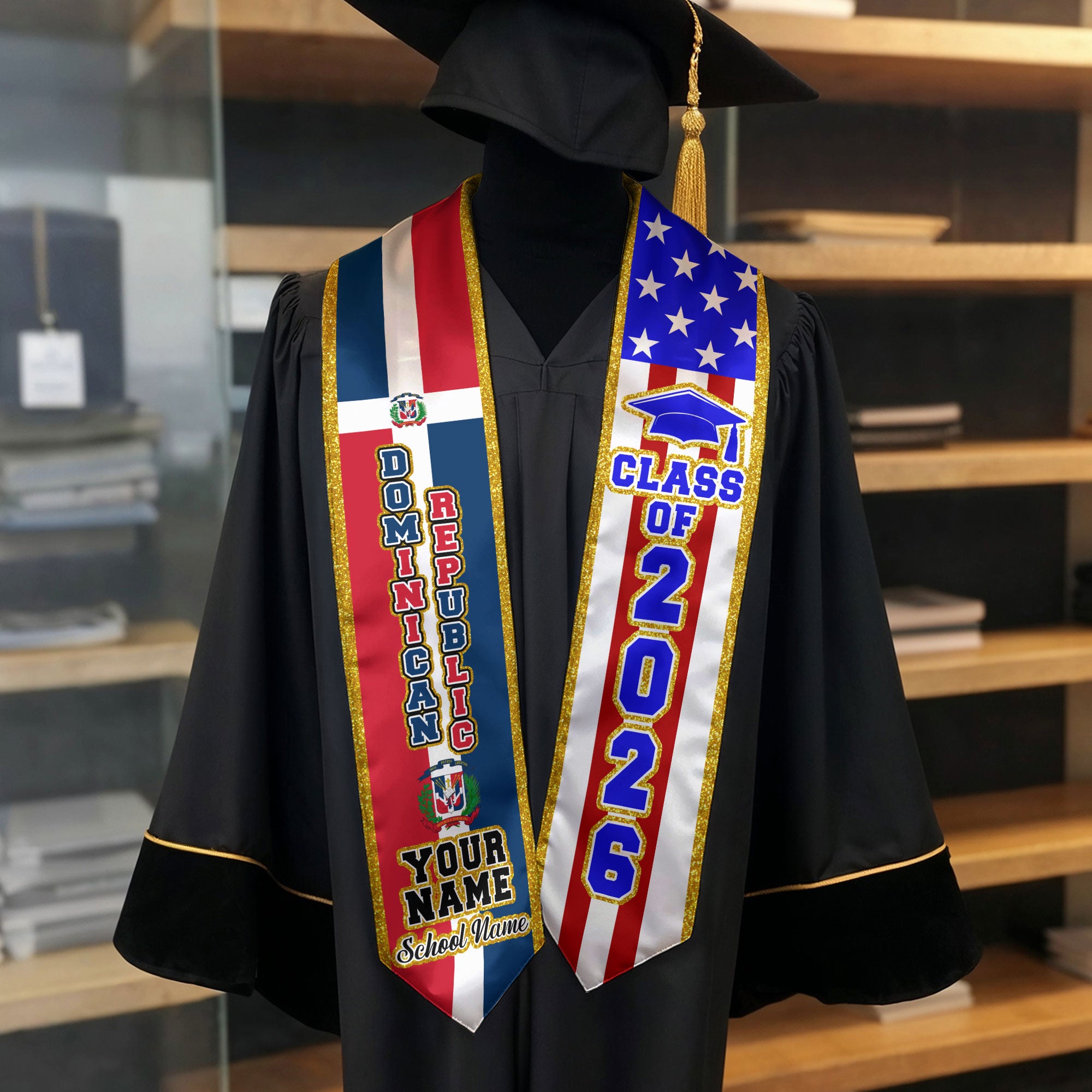 Dominican Flag Graduation Sash 2026, Dominican Stole, Personalized Detail