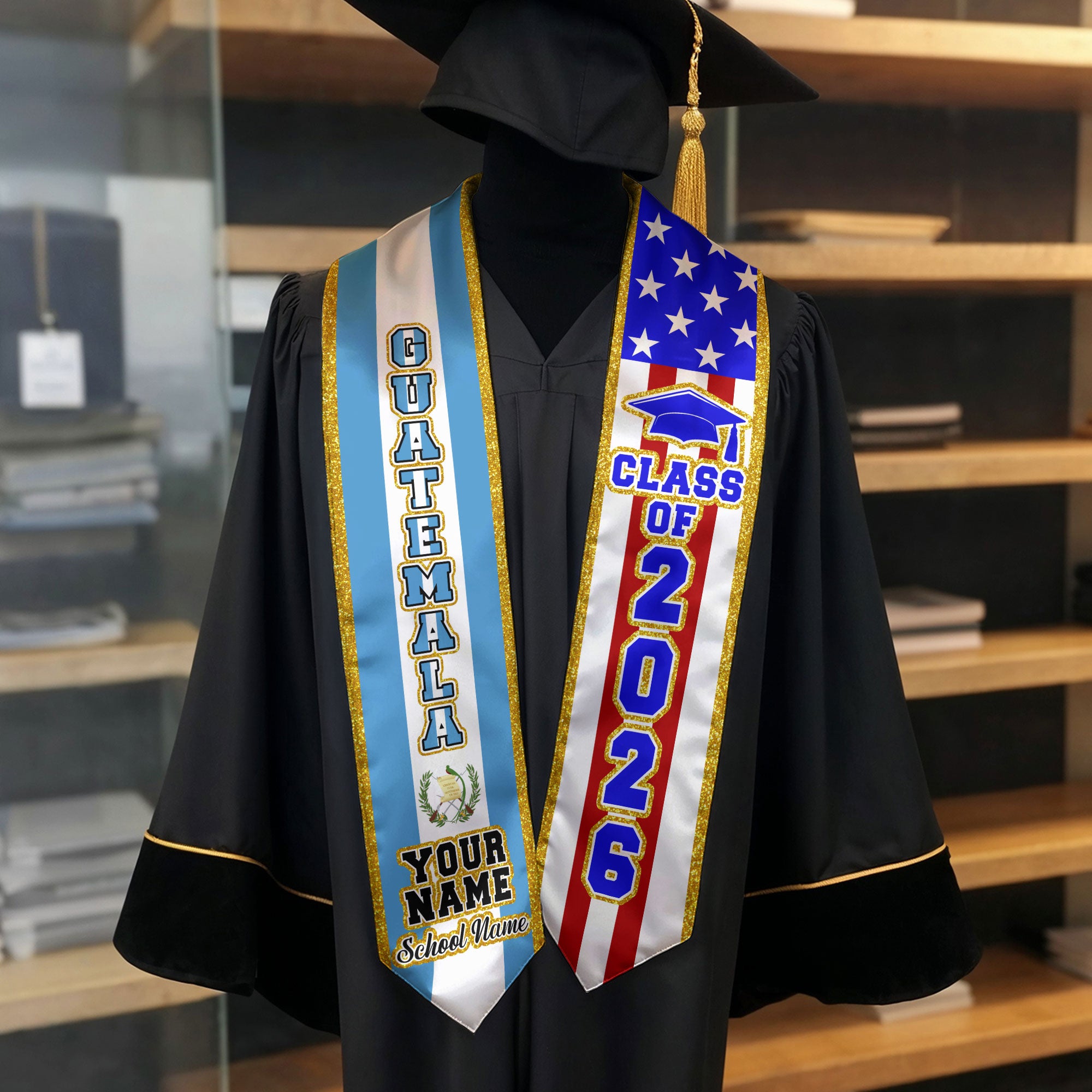 Customized Guatemala Graduation Stole, Bandera De Guatemala Stole, Custom Graduation Sash 2026, Class Of 2026