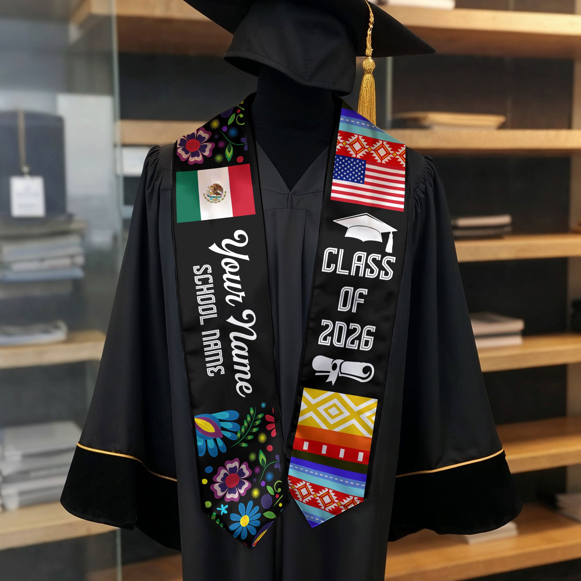 Mexican Flag Graduation Stole 2026, Mexico Sash, Optional Personalized Detail for Grads
