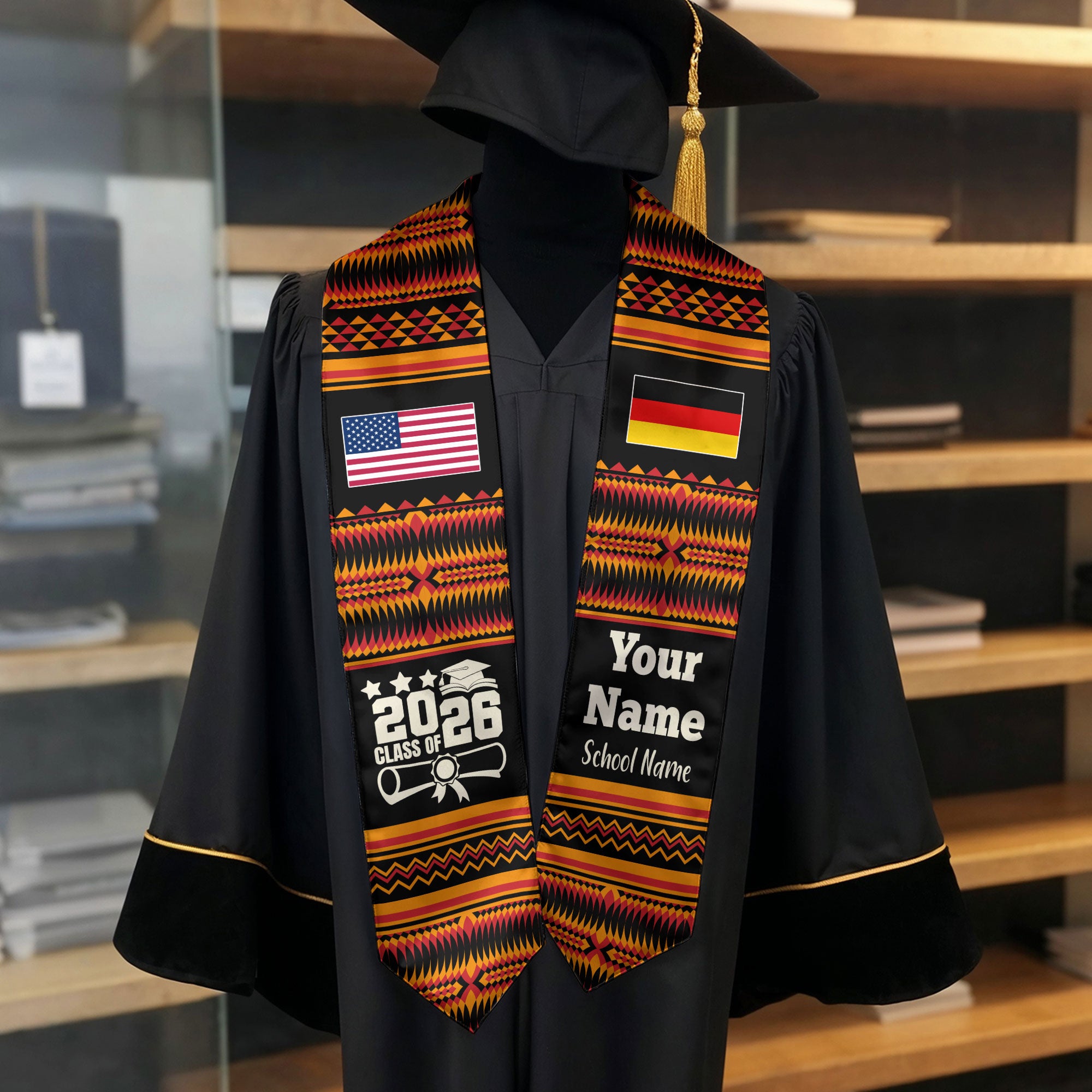 Customized Germany Graduation Stole Featuring National Flag Motif, Graduation Sash for Class of 2026