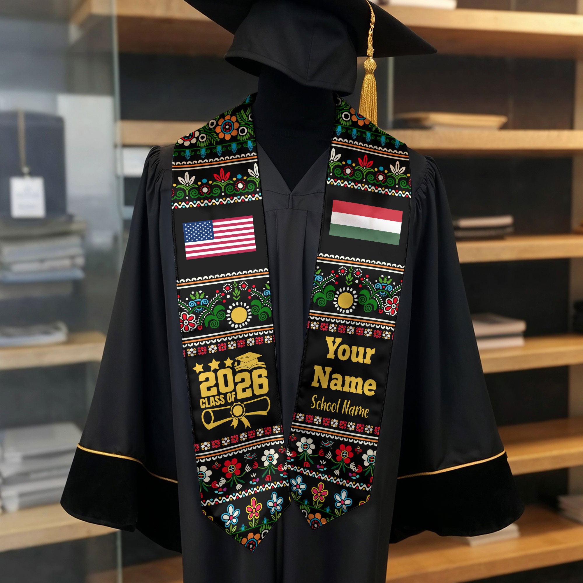 Customized Hungary Graduation Stole Featuring National Flag Motif, Graduation Sash for Class of 2026