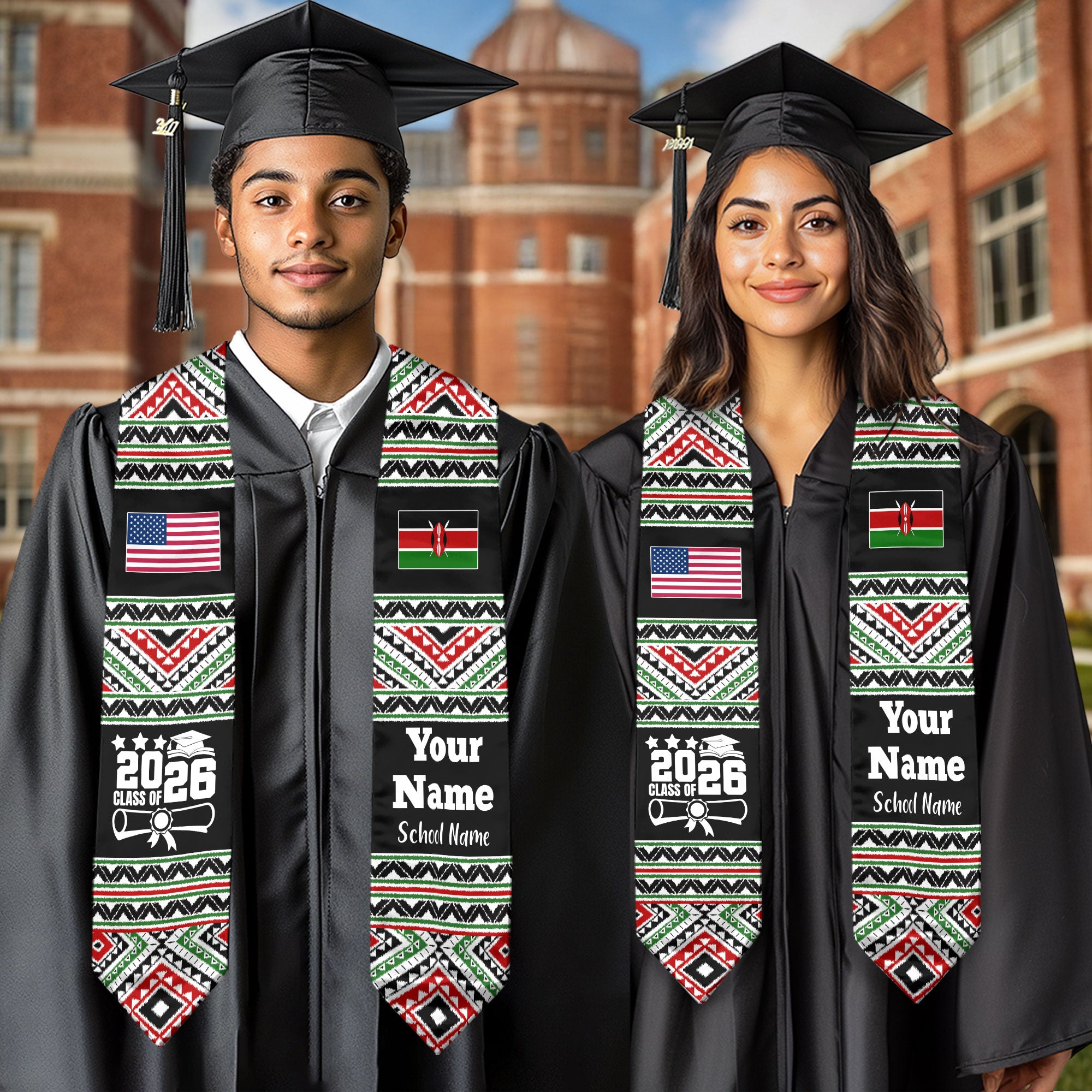Customized Kenya Graduation Stole Featuring National Flag Motif, Graduation Sash for Class of 2026
