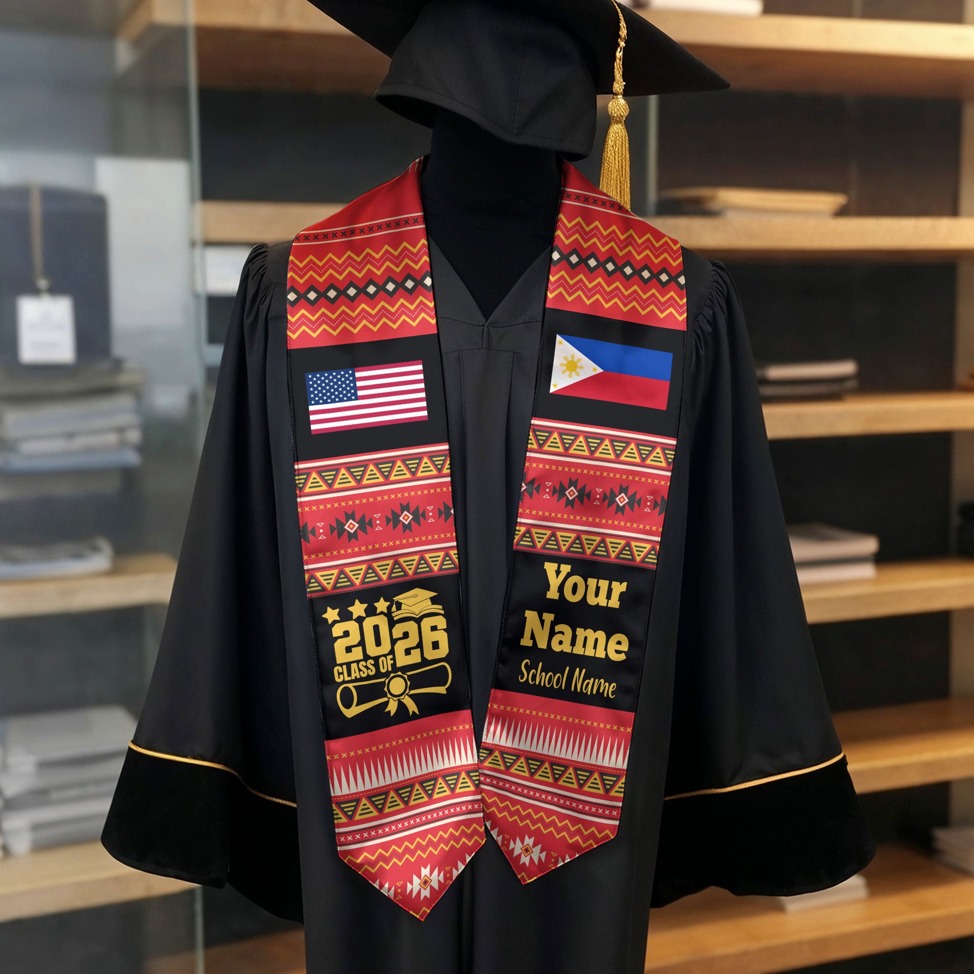 Customized Philippines Graduation Stole Featuring National Flag Motif, Graduation Sash for Class of 2026