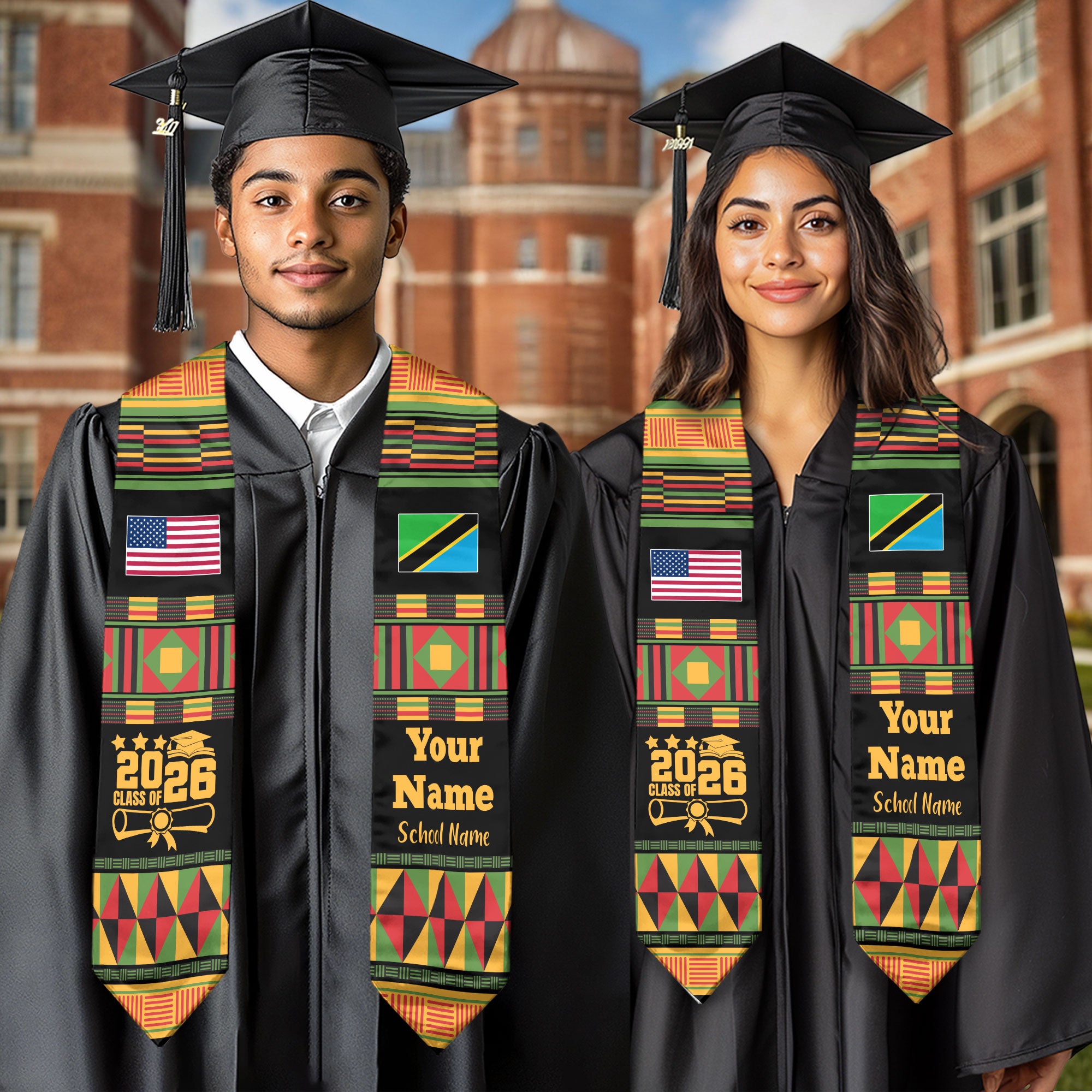 Customized Tanzania Graduation Stole Featuring National Flag Motif, Graduation Sash for Class of 2026