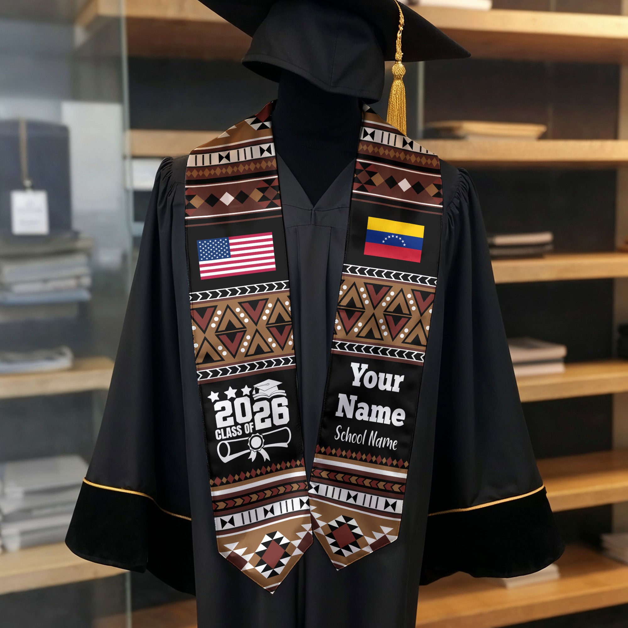 Customized Venezuela Graduation Stole Featuring National Flag Motif, Graduation Sash for Class of 2026