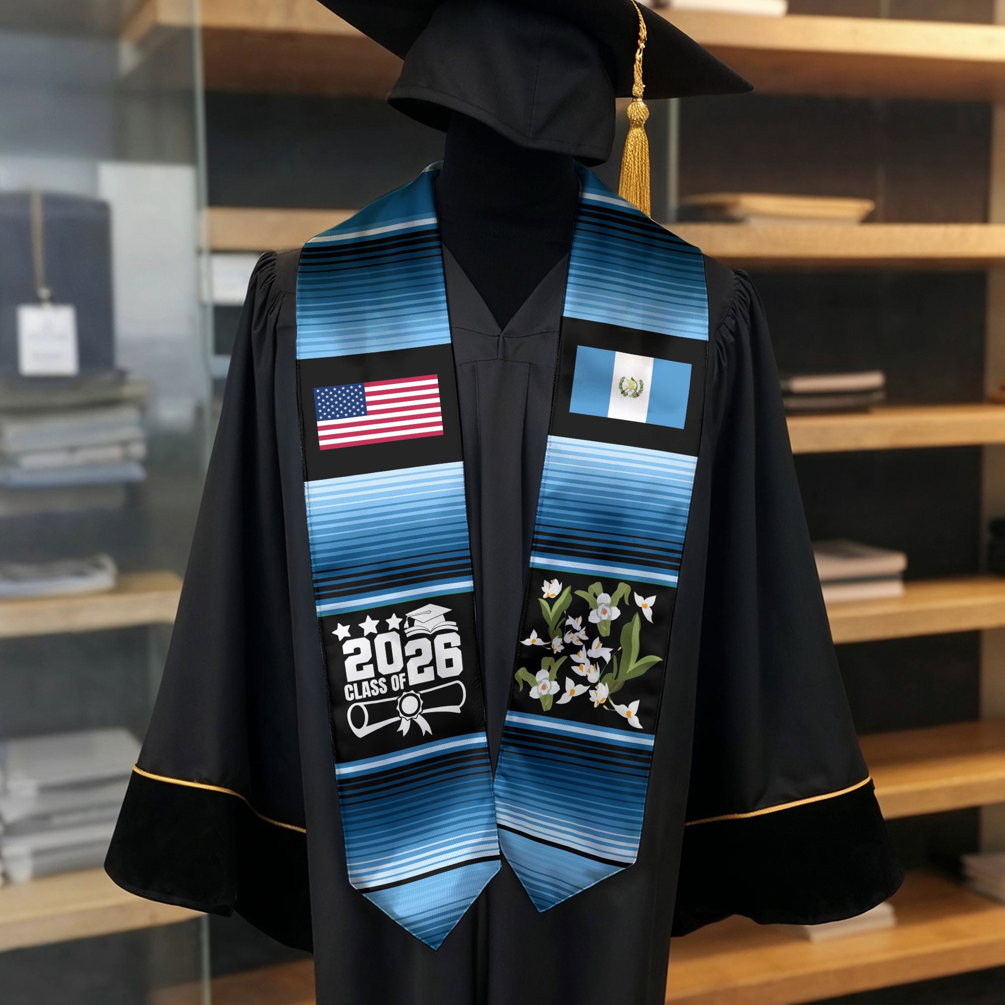 Guatemalan Graduation Stole 2026, Guatemala Flag Sash, Formal Graduation Stole Style