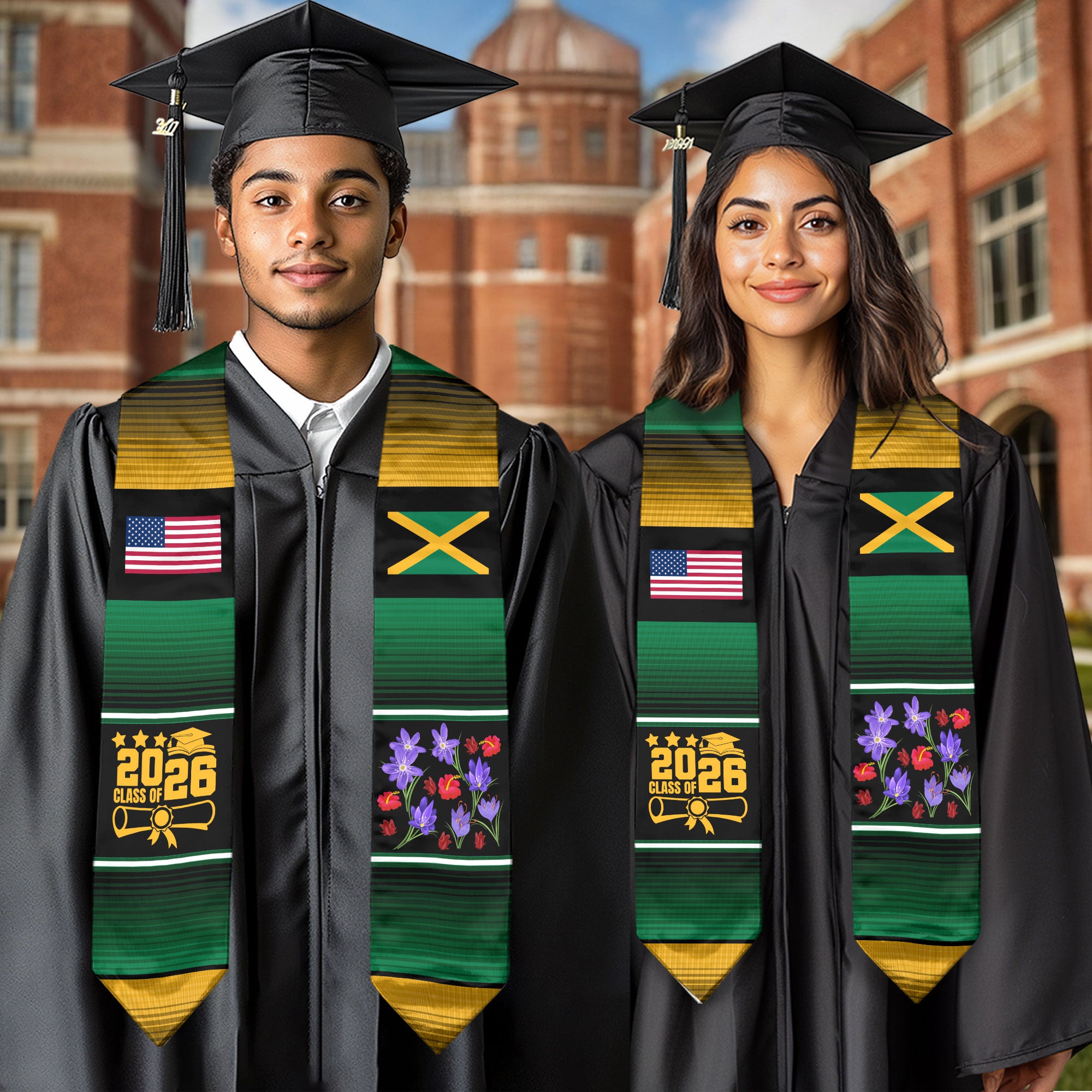 Jamaican Graduation Stole 2026, Jamaica Flag Sash, Formal Academic Graduation Accessory