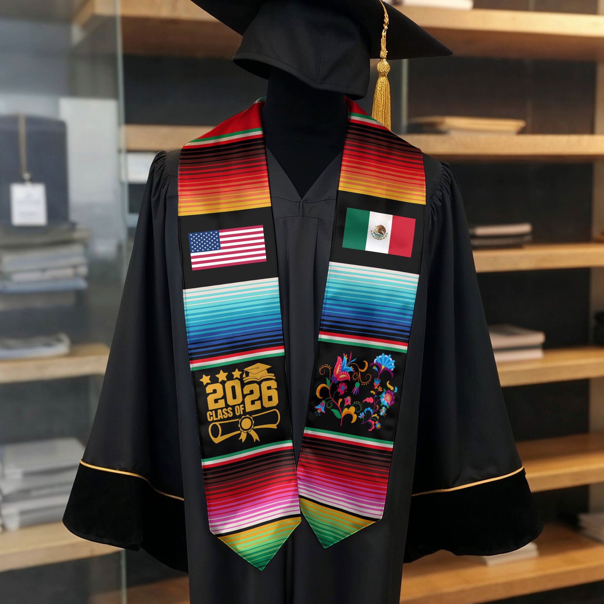 Mexican Flag Grad Sash 2026, Mexican Grad Sash, Mexican Stole, Mexico Grad Stole