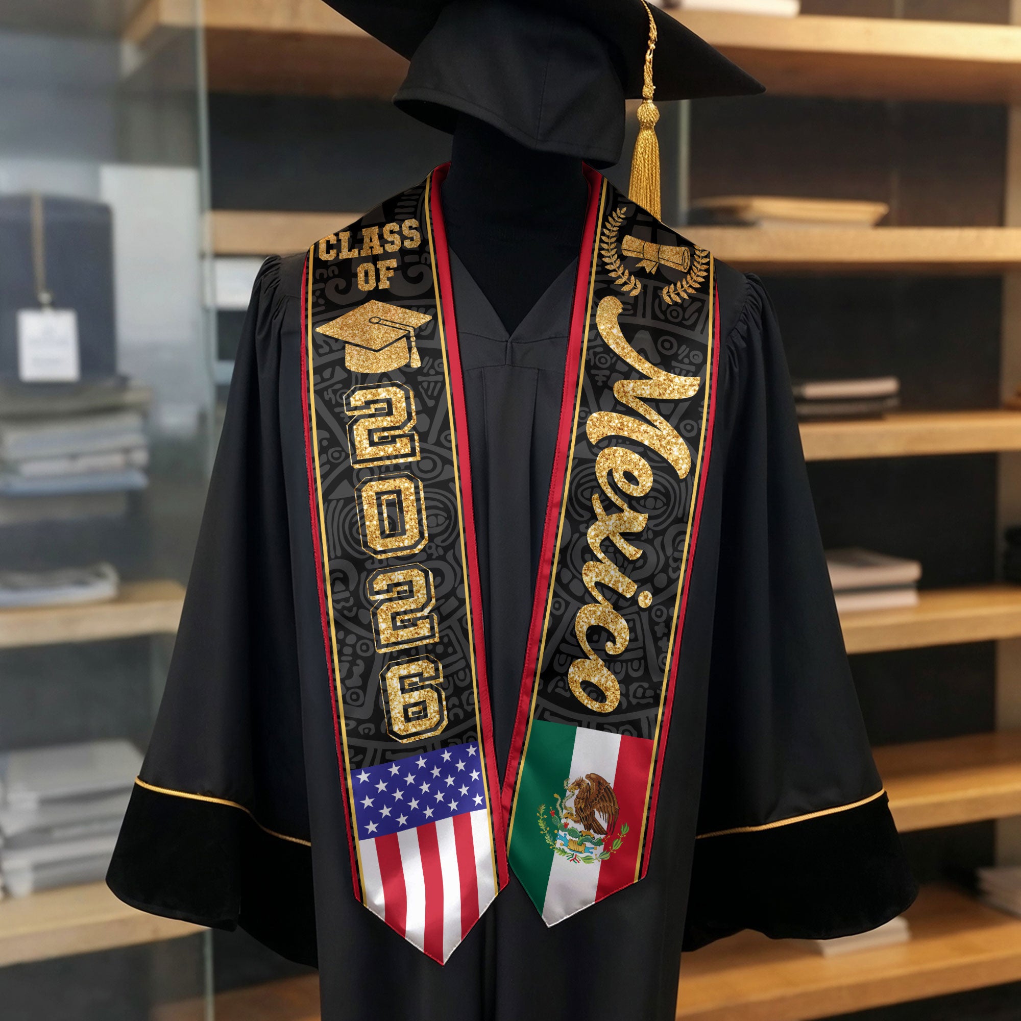 Mexico Graduation Stole 2026, Mexican Flag Sash, Ready-to-Wear Classic for Ceremony