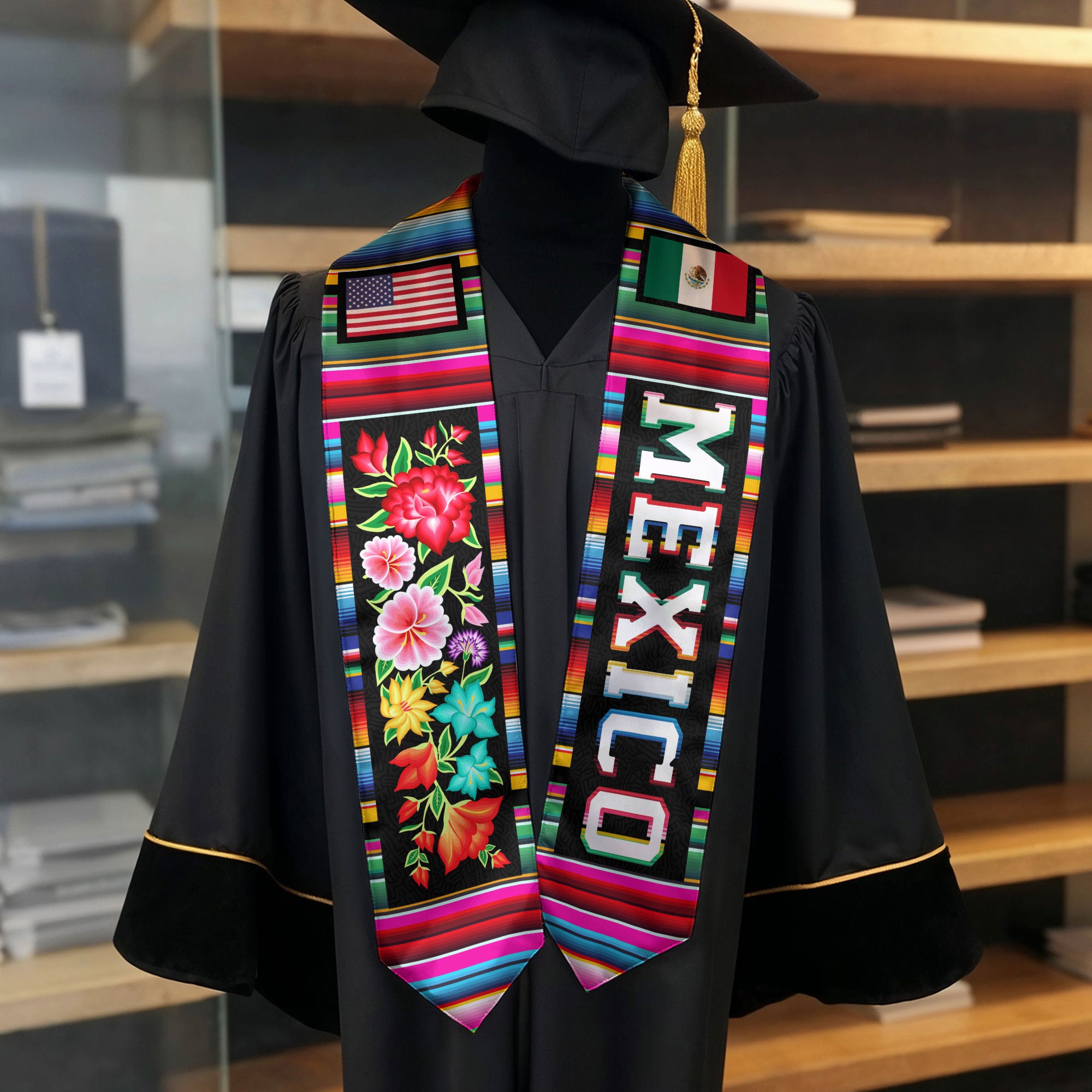 2026 Mexican Flag Graduation Stole, Mexico Sash for Graduates, Traditional Wear Style