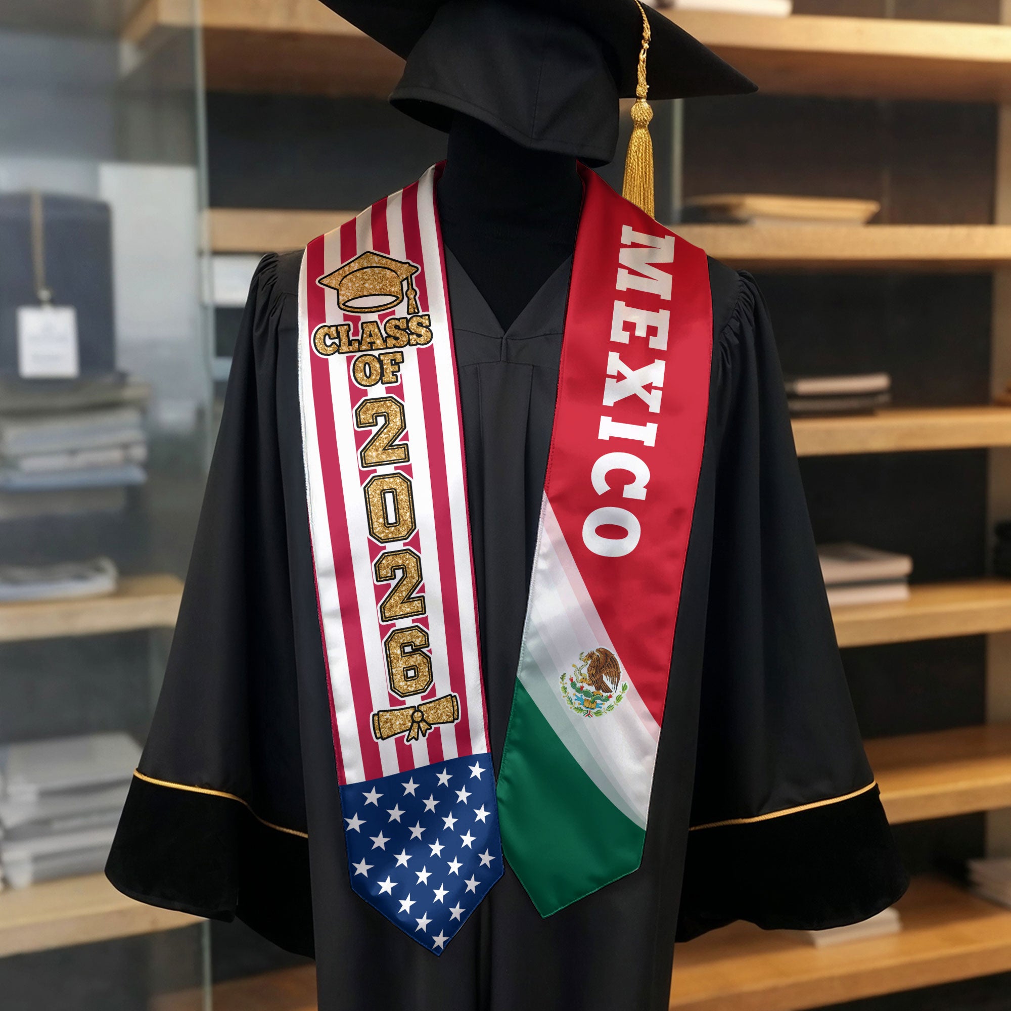 Mexican Graduation Sash 2026, Mexico Flag Stole, Standard Graduation Accessory for Grads