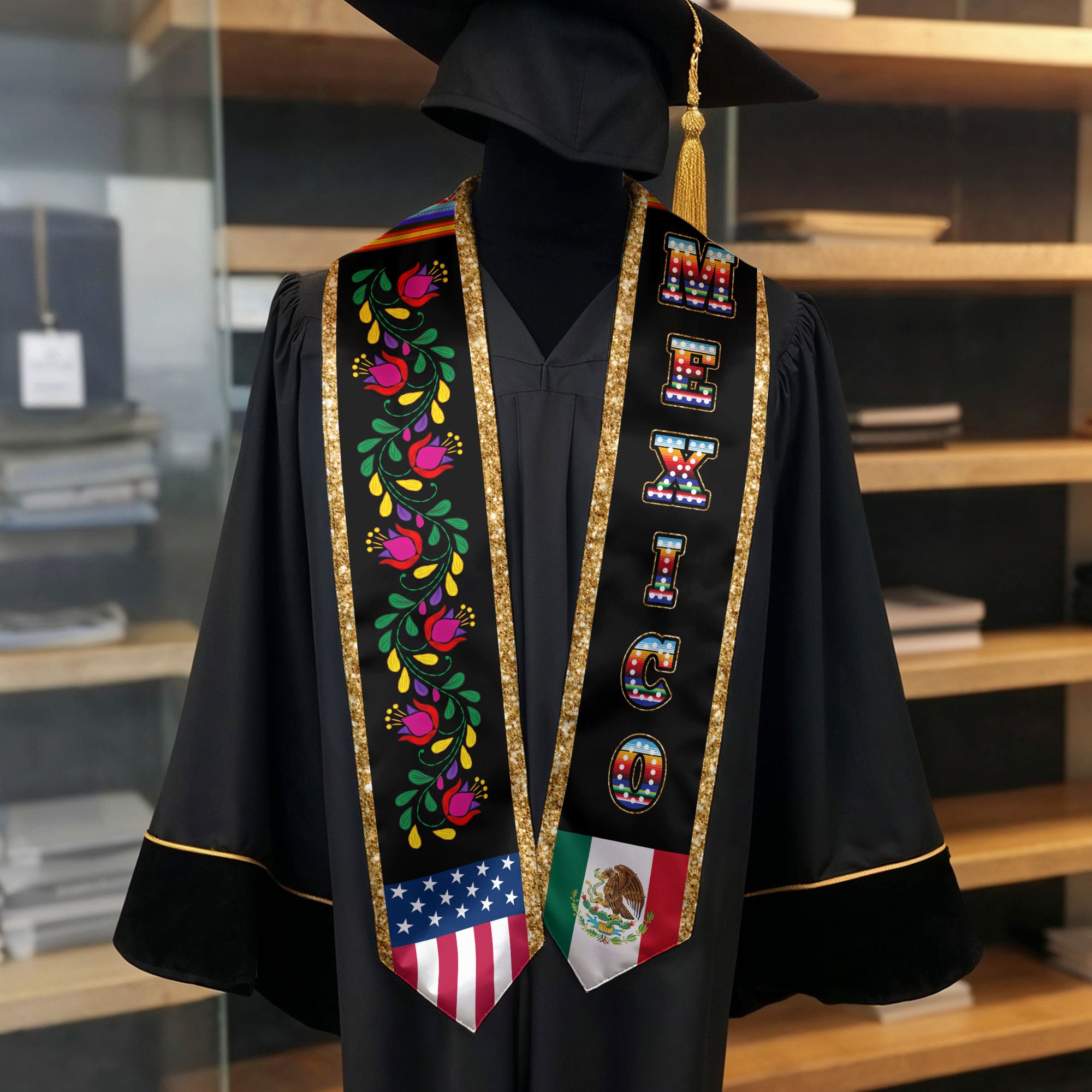 Mexico Flag Graduation Sash 2026, Mexican Stole for Graduation, Classic Formal Look